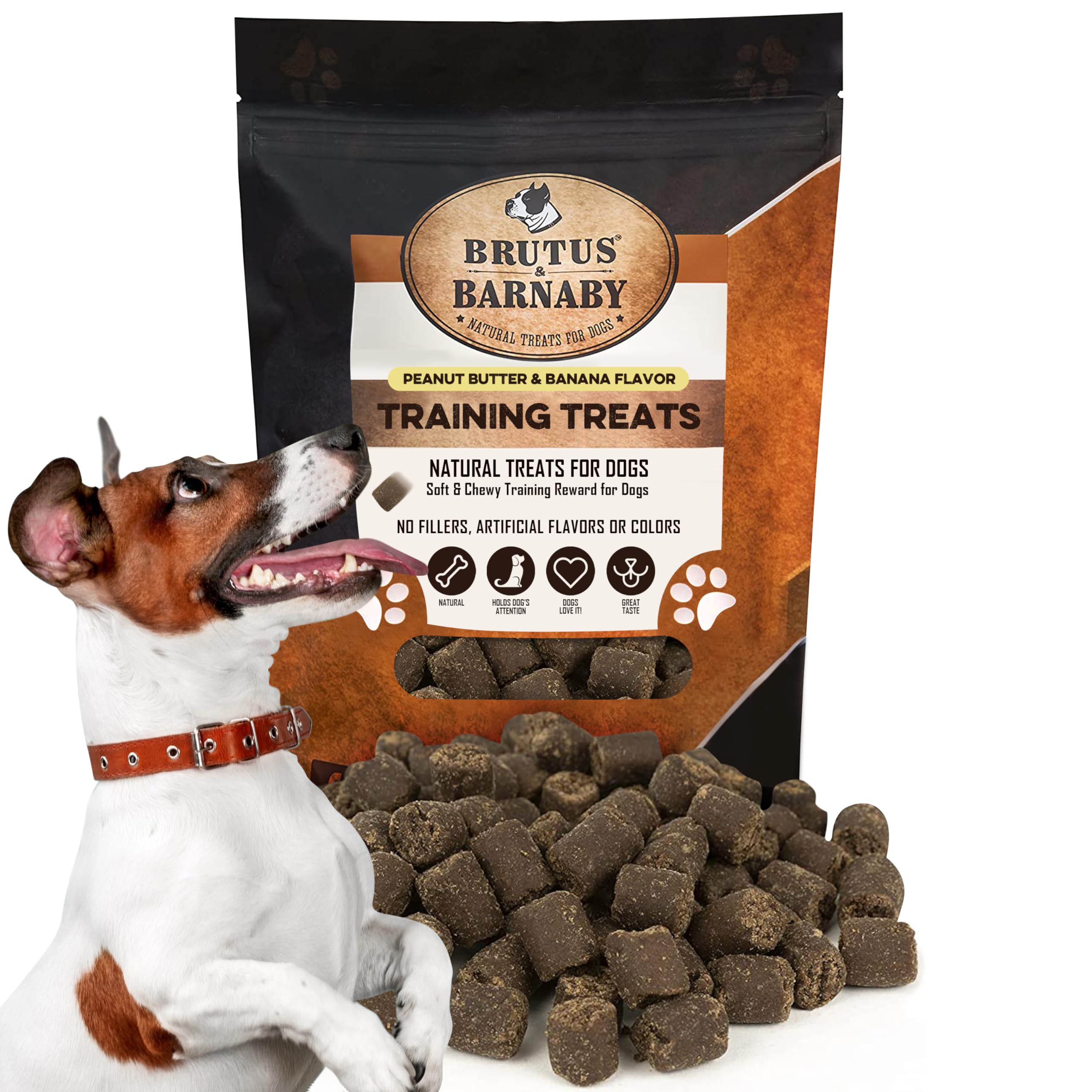 BRUTUS & BARNABY All-Natural Peanut Butter & Banana Dog Training Treats - Healthy Low Calorie Vegan Snacks for Puppies & Dogs - Perfect for Obedience Training, Reward System & Positive Reinforcement