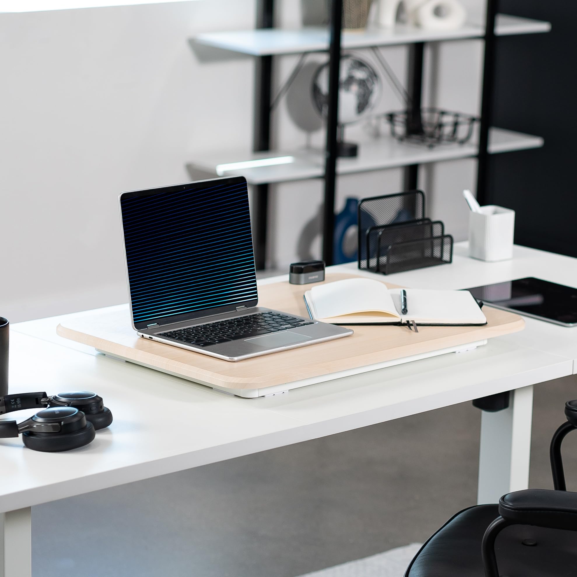 VIVO Ultra-Slim Single Monitor Stand Up Desk Riser - Height Adjustable Sit to Stand Workstation for Laptop & Computer - Light Wood Finish (DESK-V001JF) - Perfect for Home Office, Workspace & Ergonomic Setup