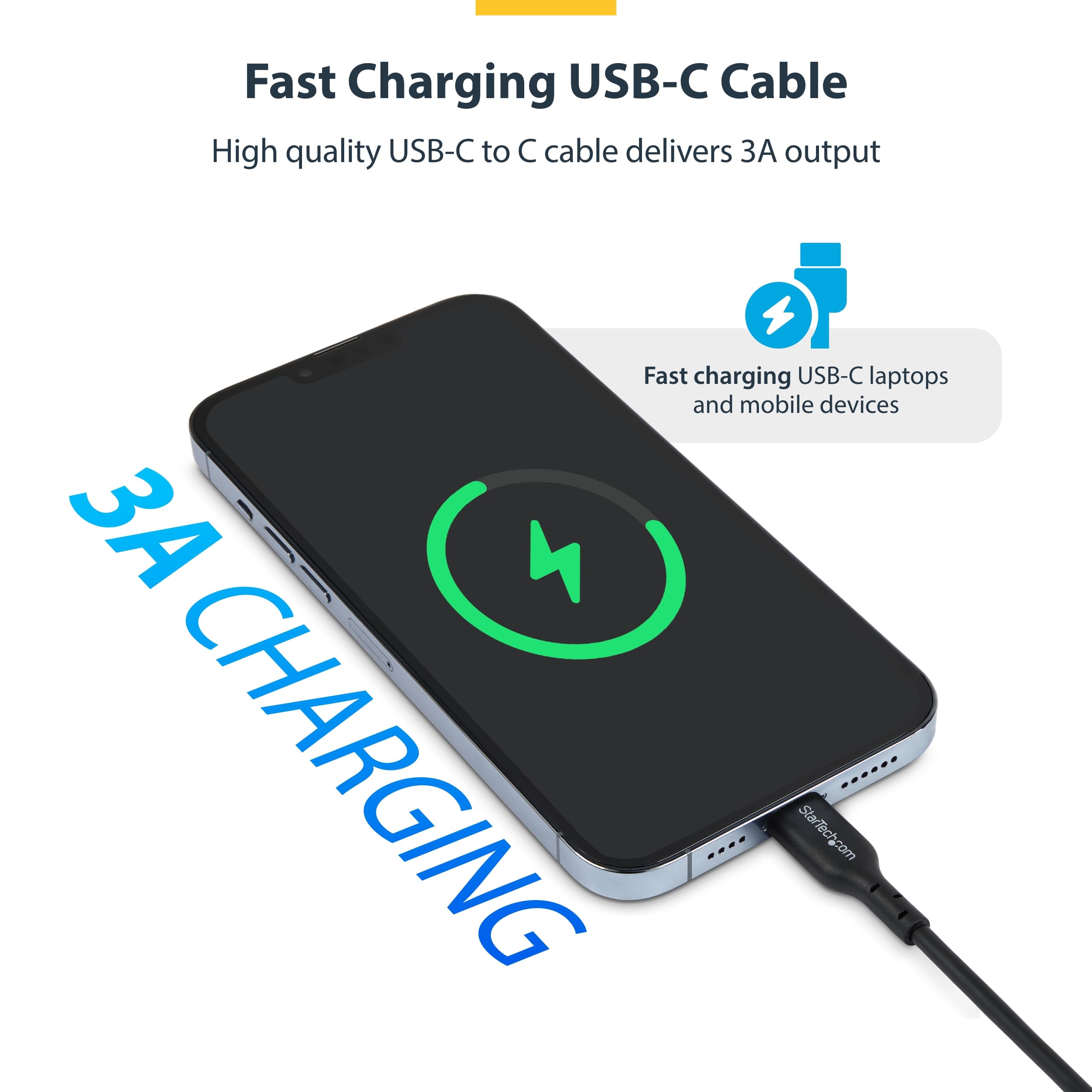 StarTech.com 3ft (0.9m) USB-C to USB-C Cable 2 Pack - 60W Fast Charging, 3A Power Delivery - Compatible with MacBook Air, iPhone 16 Pro Max/15, iPad, Samsung Galaxy S23/S22 - Perfect for Home, Office & Car Charging