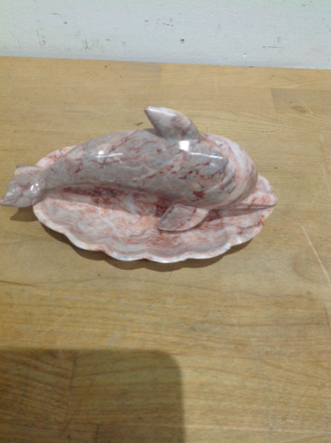 Elegant Pink Marble Shell Tray with Dolphin Design - Perfect for Bathroom Decor, Jewelry Organizer & Coastal Home Accents
