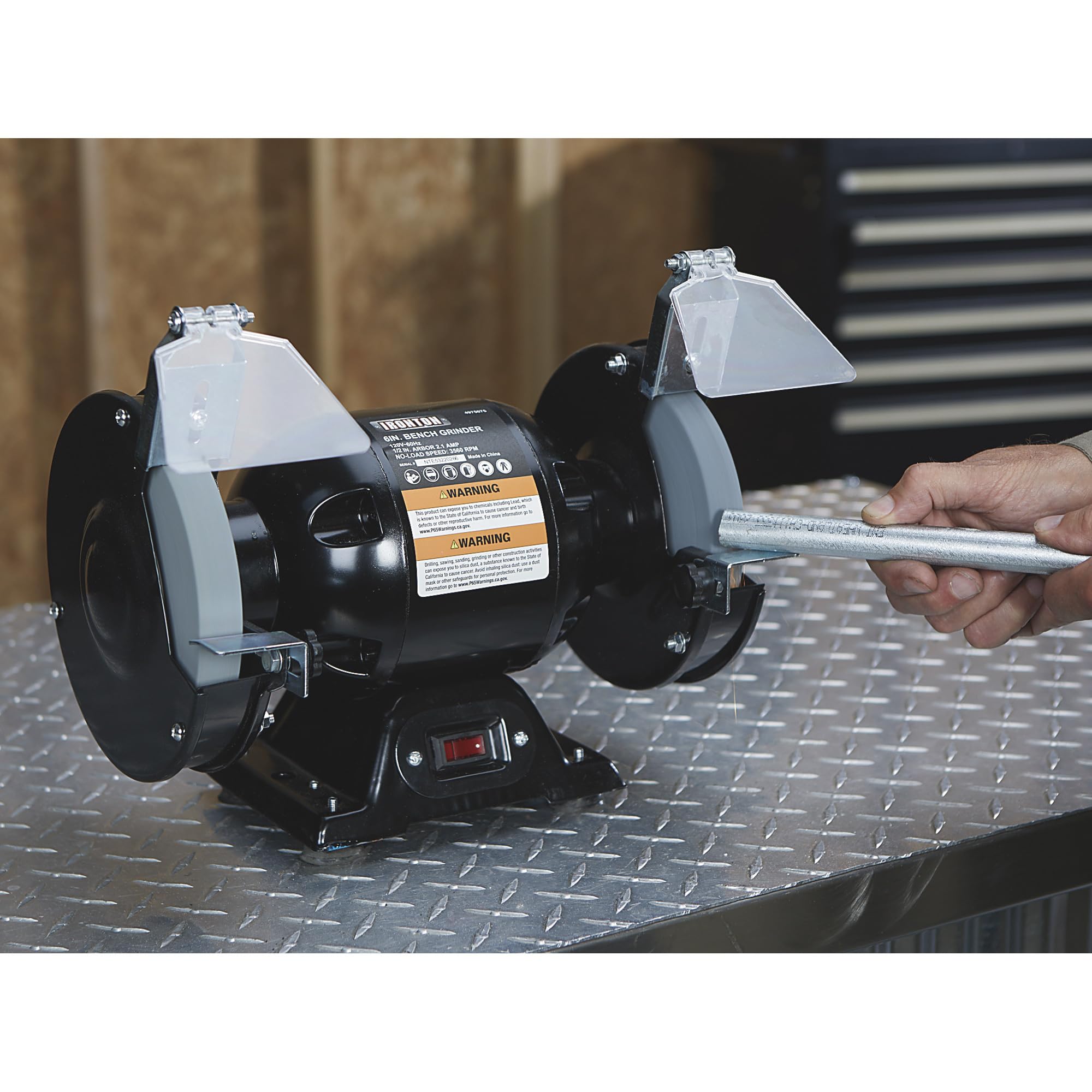 Ironton 6-Inch Bench Grinder - 1/2 HP, 2.1 Amps, 3560 RPM Max Speed (Model BG115-6L) - Perfect for Metalworking, Sharpening Tools & DIY Projects