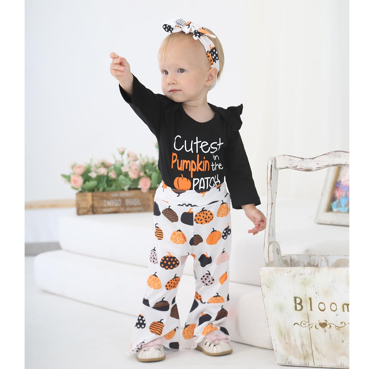 Adorable Baby Girl Thanksgiving Outfit - First Birthday Shark & Pumpkin Patch Romper - Perfect for Holiday Photos, Family Gatherings & Special Occasions