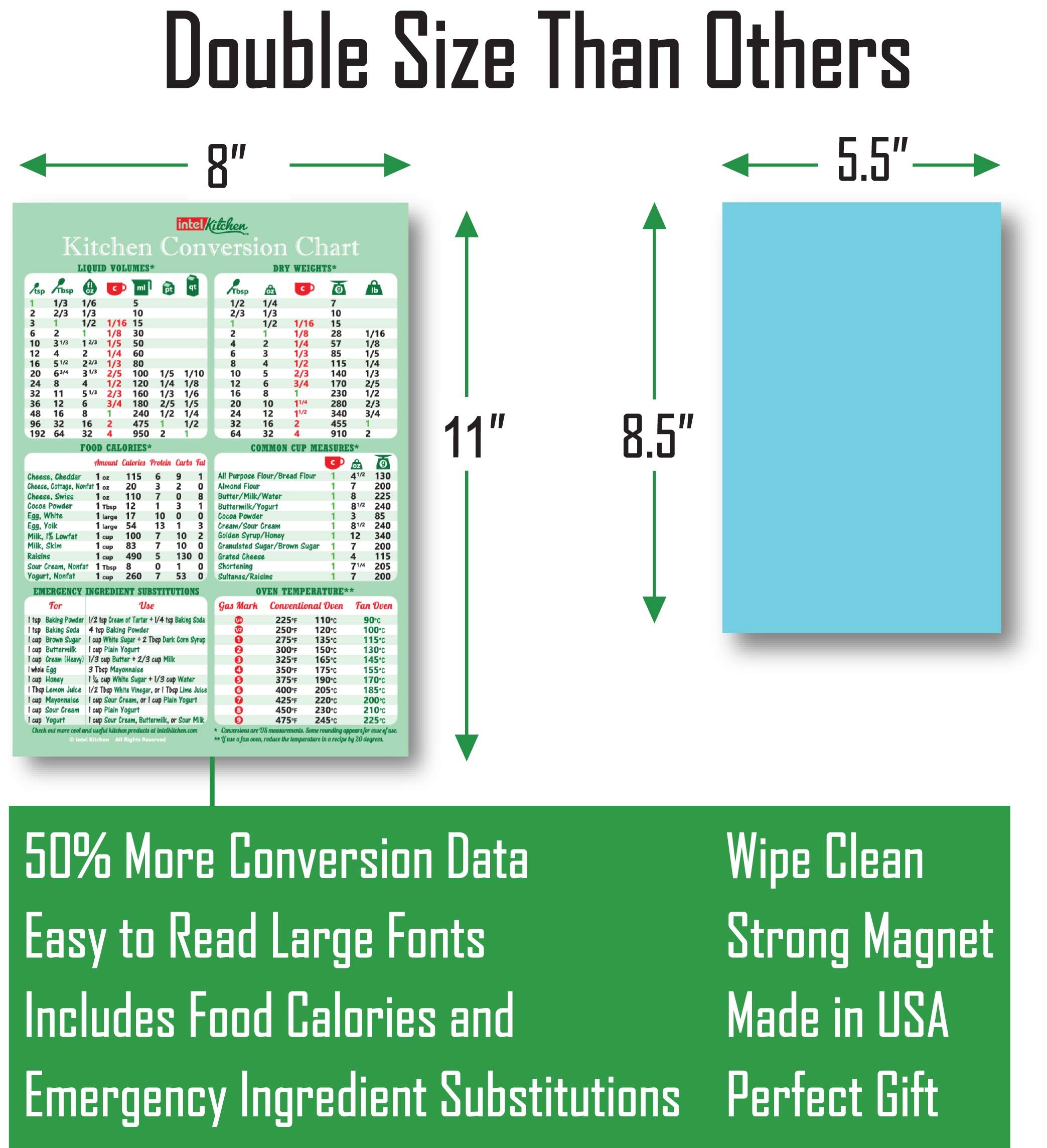 Kitchen Baking & BBQ Magnet Set - Big Font Conversion Chart & Meat Guide for Cooking Gifts