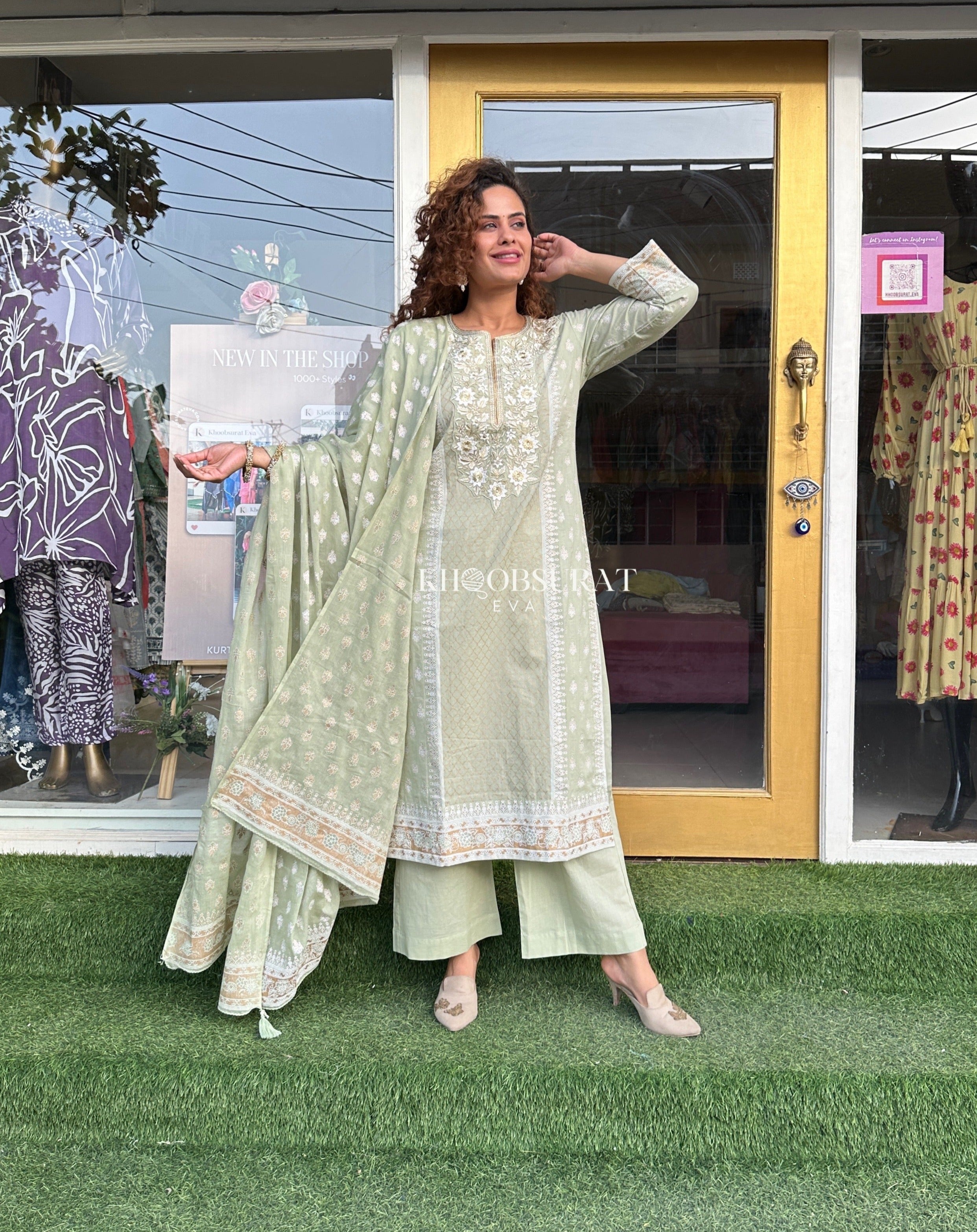 Elegant Green Cotton Suit with Exquisite Embroidery for Men - Perfect for Weddings, Parties, and Formal Events