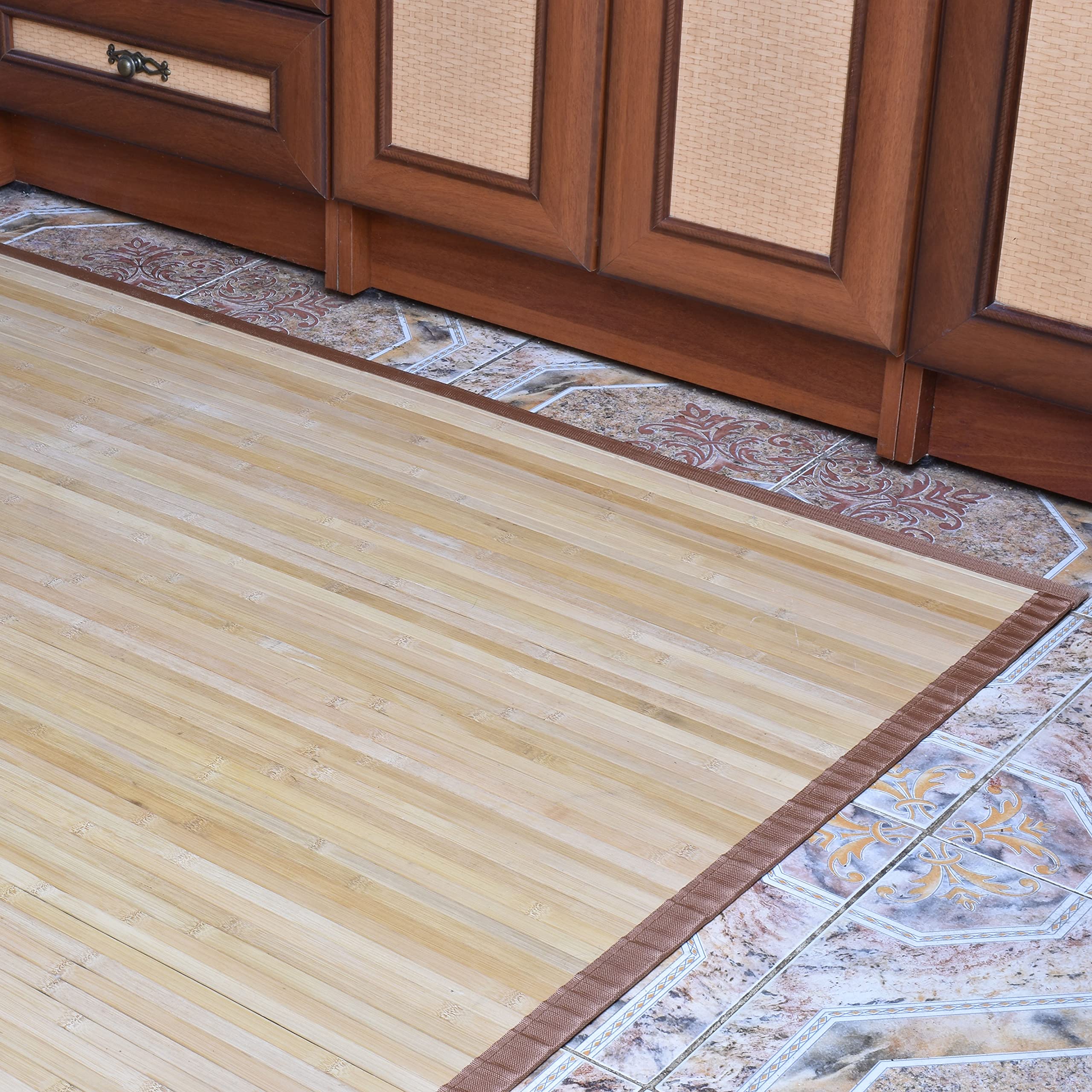 5x8 Bamboo Area Rug - Natural Light Brown Indoor/Outdoor Floor Mat for Living Room, Patio, Kitchen, Entryway - Durable & Eco-Friendly Bamboo Carpet for Home Decor