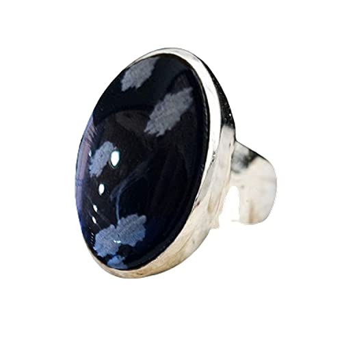 Snowflake Obsidian Ring for Women - 925 Sterling Silver Handmade Cocktail Ring, Dainty Wedding Band, Proposal & Signet Ring | Unique Birthday Gift for Mother, Wife, Her | Perfect for Engagements, Anniversaries & Special Occasions