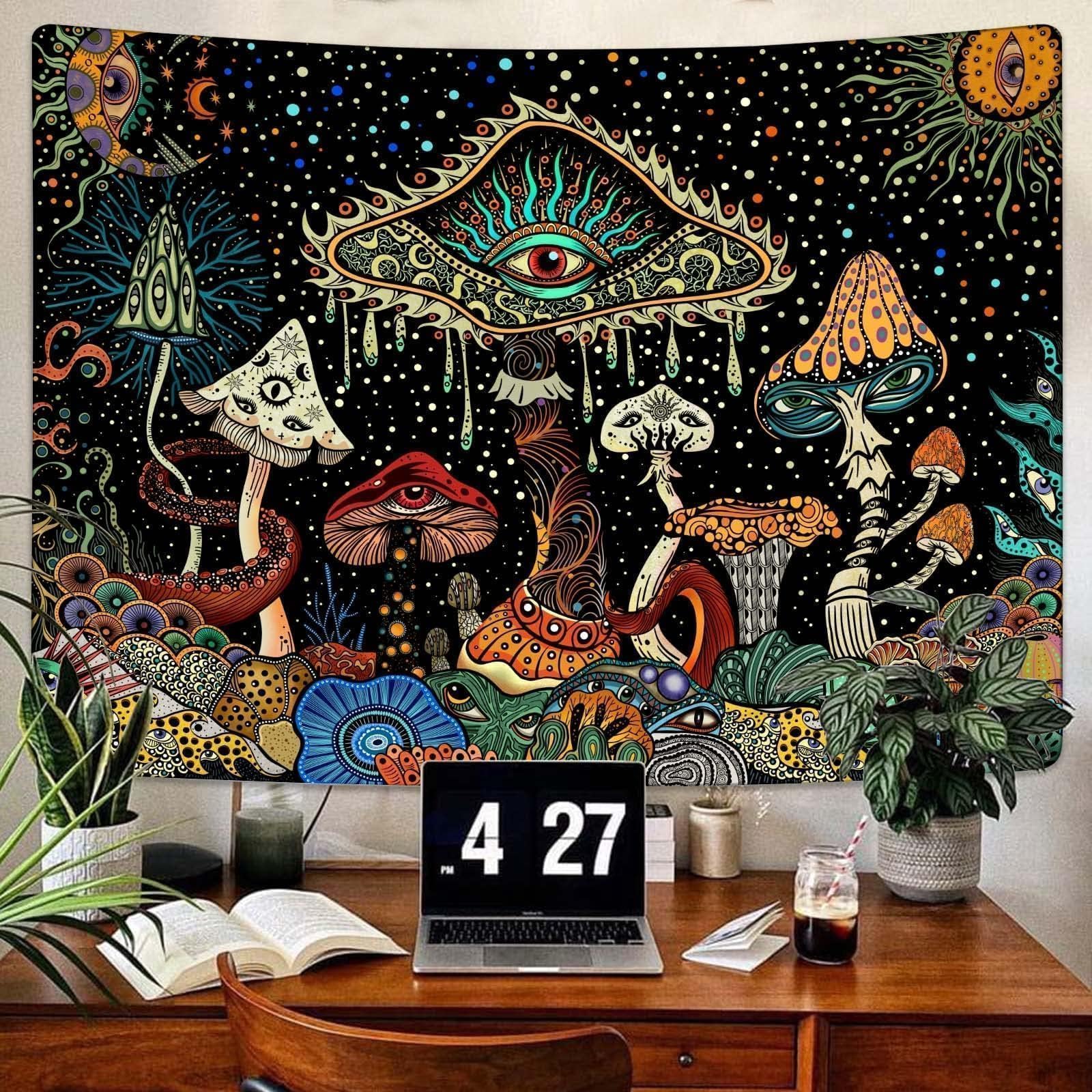 Bohemian Mushroom Tapestry Wall Hanging - 36x48 Inch Hippie Decor for Bedroom, Dorm & Living Room | Aesthetic Room Decor with Nature Theme | Perfect for Meditation Spaces & Cozy Boho Vibes