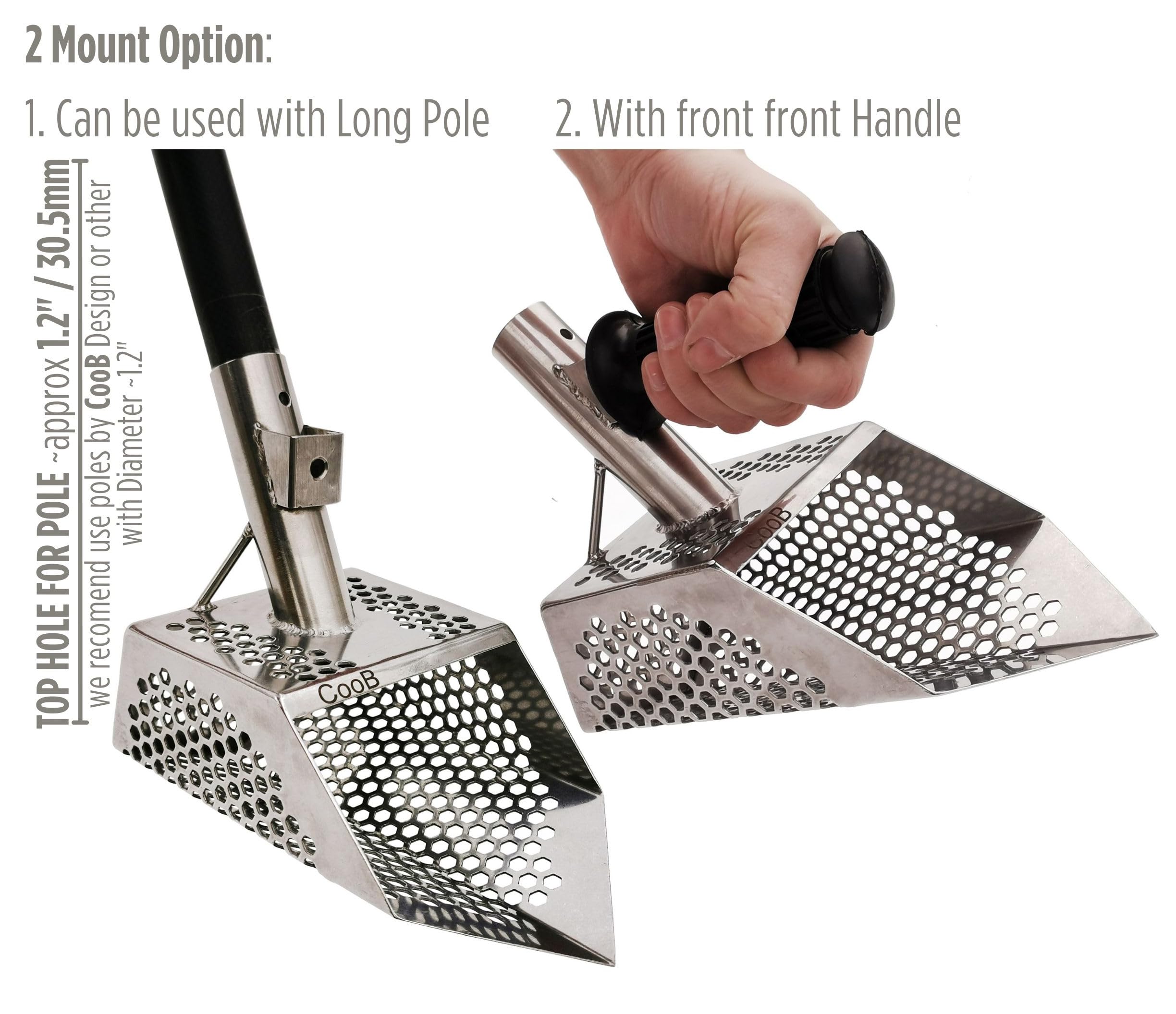 Premium Stainless Steel Beach Sand Scoop for Metal Detecting - CooB Shark v7 Treasure Hunting Tool with Carbon Fiber Handle | Lightweight, Durable & Travel-Friendly | Perfect for Beach, Park & Outdoor Metal Detecting Adventures