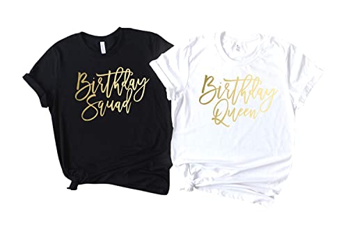 Funny Birthday Party T-Shirts for Women - 21st Birthday Shirts, Birthday Queen & Squad Tees - Soft Crew Neck & V-Neck Shirts for Birthday Celebrations - Perfect for Girls' Night Out, Bachelorette Parties & Birthday Events