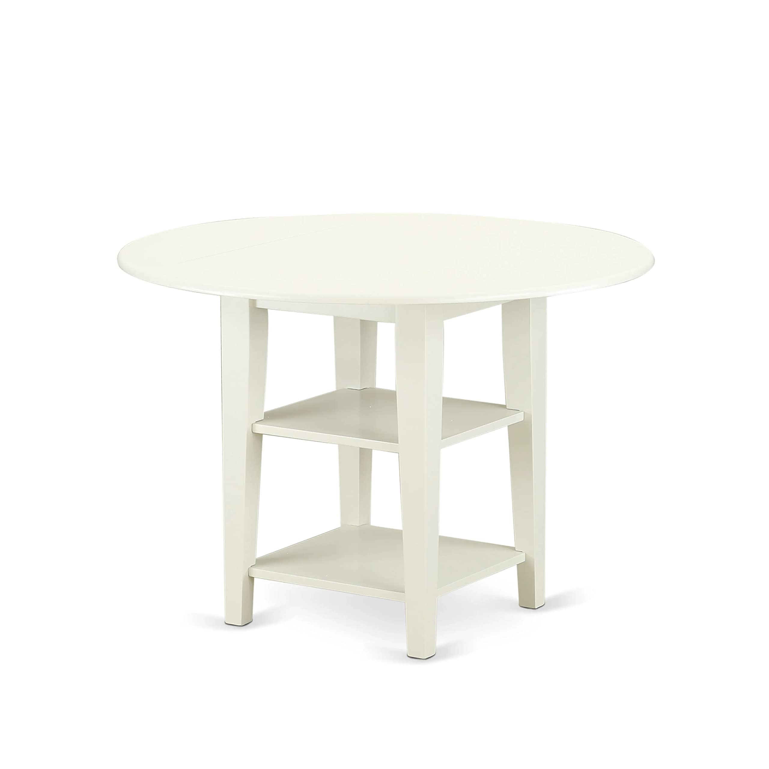 East West Furniture 3 Piece Dining Table Set with Round Drop Leaf Table & 2 Light Beige Fabric Chairs - 42 Inch White Linen Kitchen Set for Small Spaces, Breakfast Nook, Apartment Dining