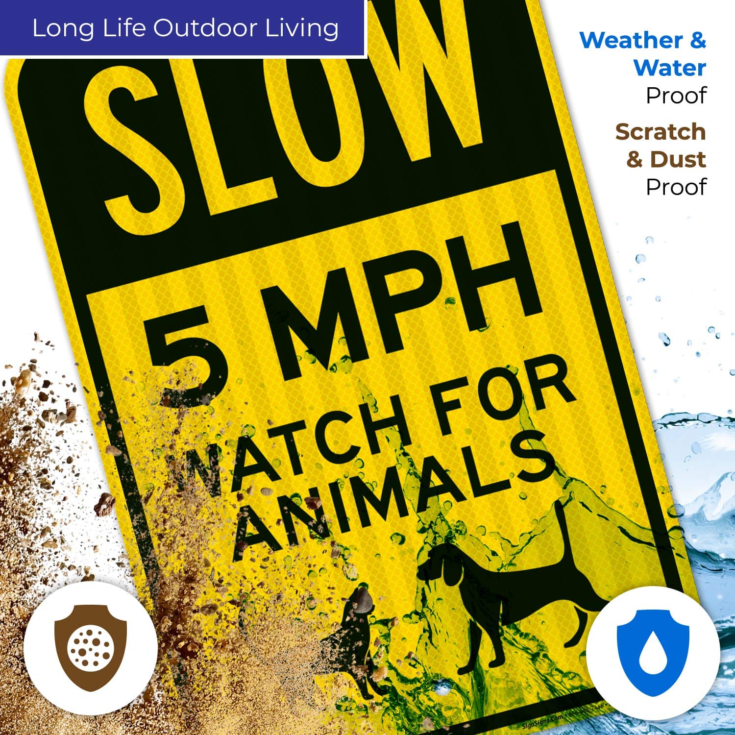 Slow 5 MPH Watch for Animals Sign - 12x18 Inch Reflective Aluminum Traffic Sign - 3M EGP Coated, Fade Resistant - USA Made for Driveways, Neighborhoods & School Zones