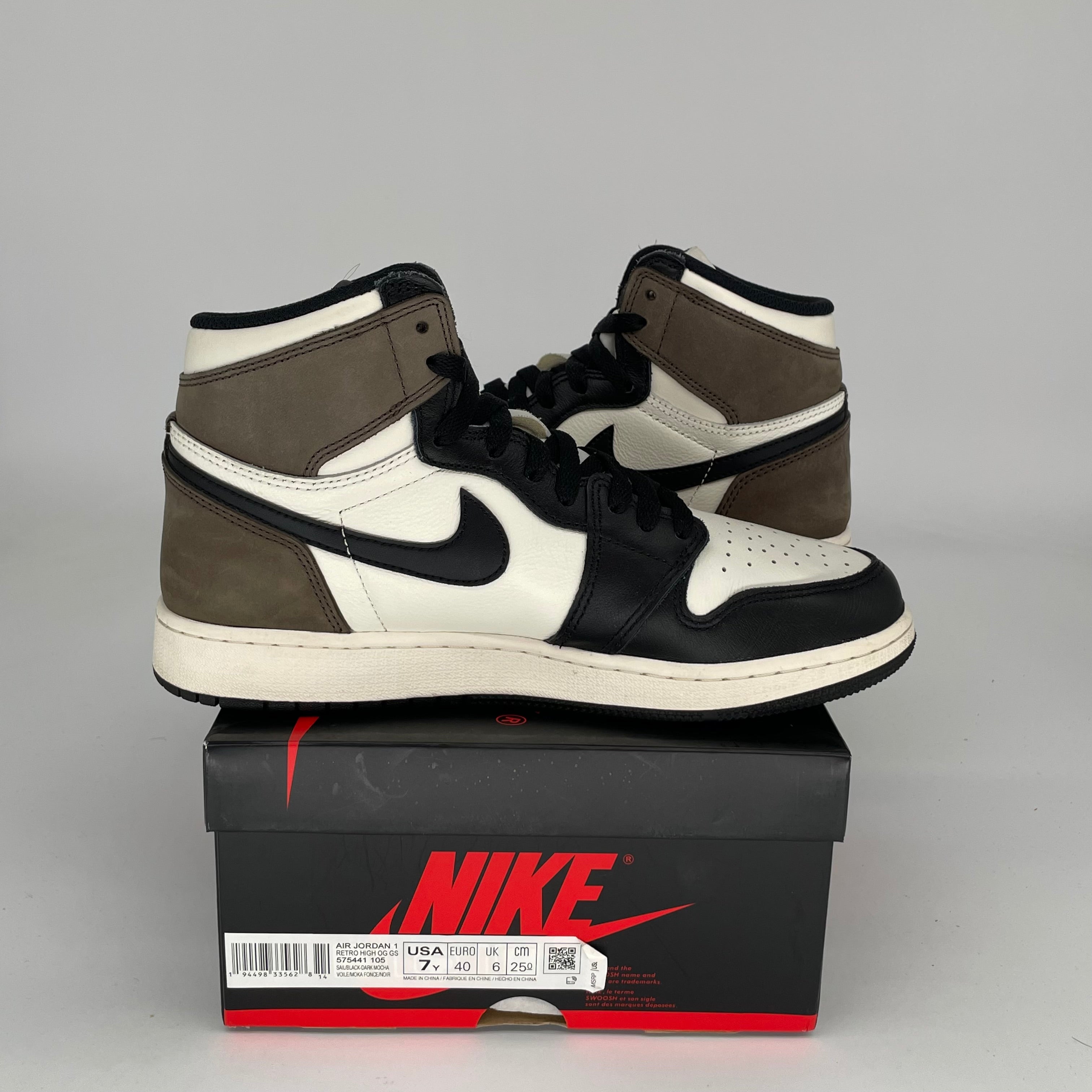 AIR JORDAN 1 DARK MOCHA Sneakers - Size 7Y (575441-105) - Men's/Women's High-Top Basketball Shoes for Casual Wear & Street Style