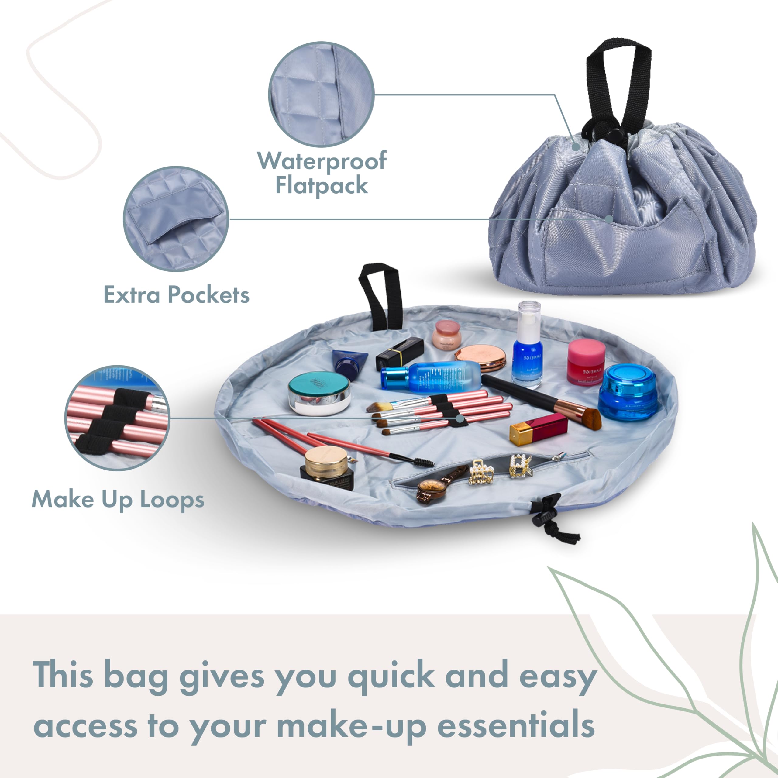 Tranquil Beauty Large Drawstring Makeup Bag - Waterproof Travel Cosmetic Pouch Organizer for Women & Girls - Perfect for Skincare, Toiletries & Travel Essentials - Ideal for Gym, Vacation & Daily Use