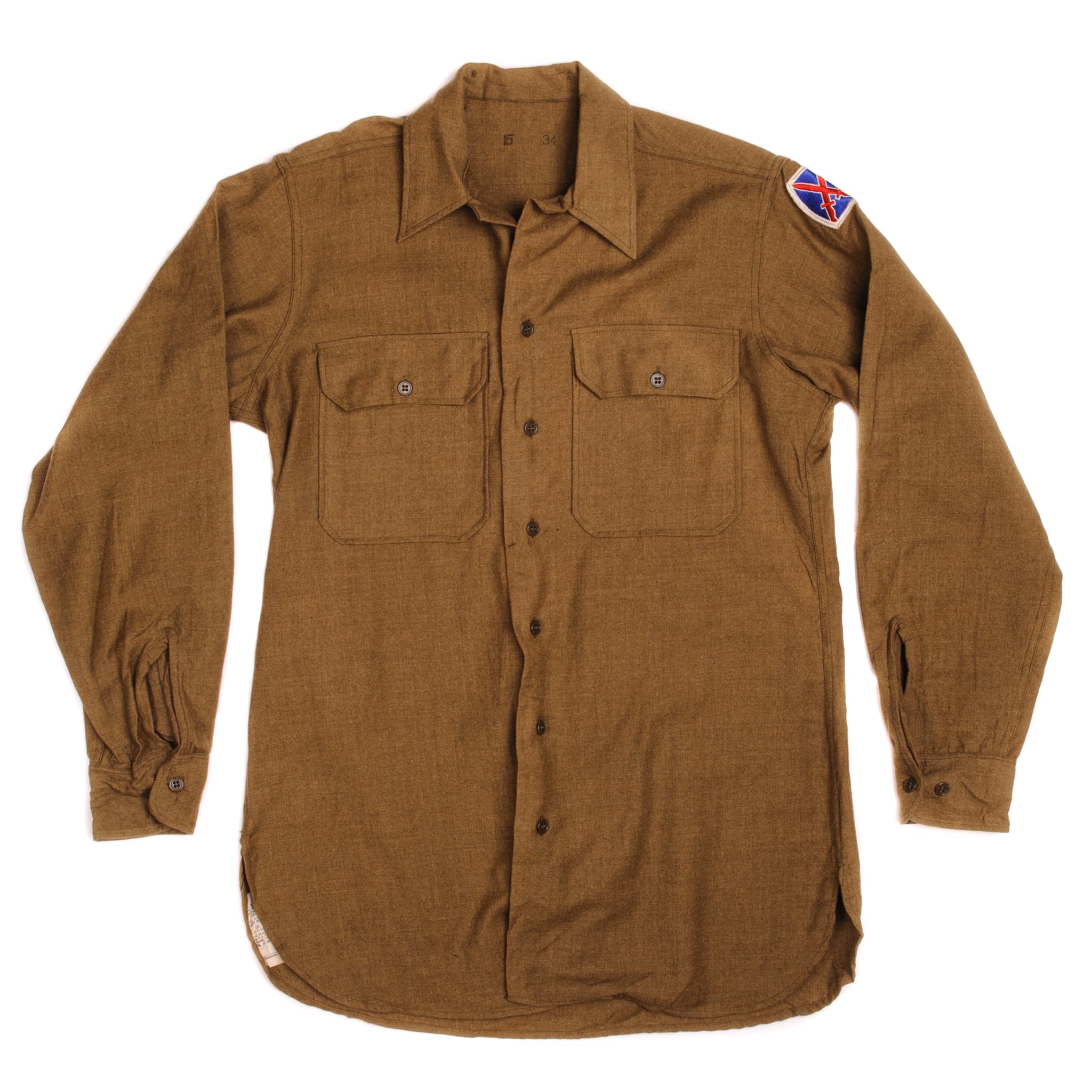 Vintage US Army M37 Flannel Shirt - WW2 1945 Military Surplus - Size 15x34 - Patched - Perfect for Historical Reenactments, Outdoor Adventures & Vintage Fashion