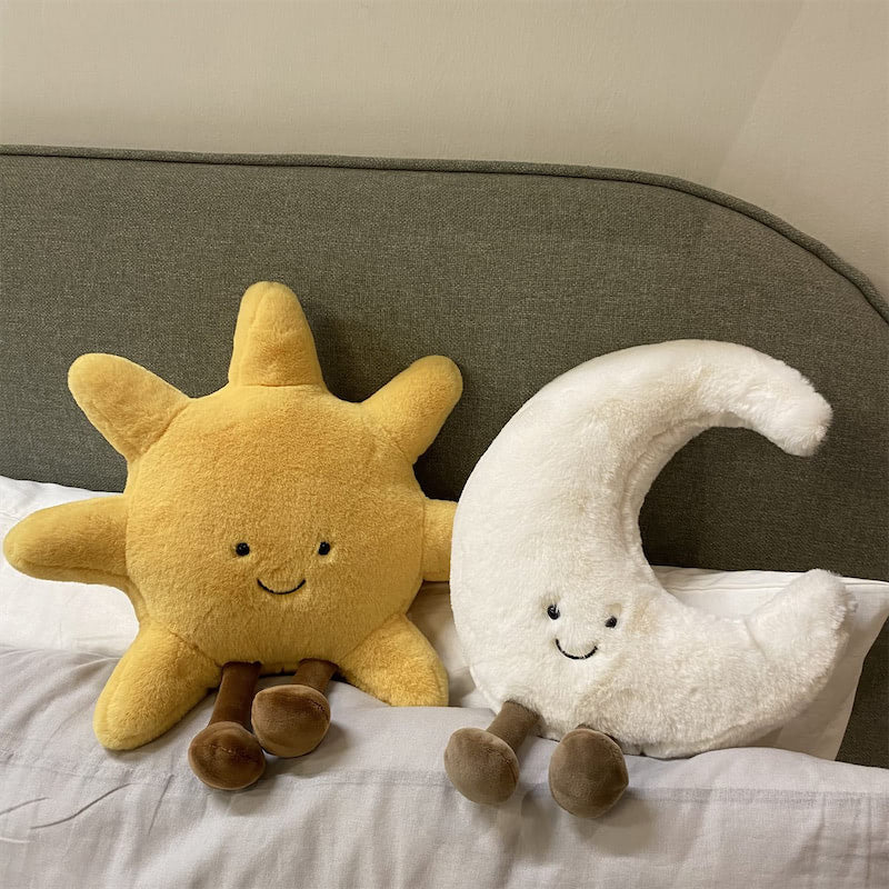 Sun and Moon Happy Plush Cushions - Soft Comfort Pillow for Kids Room Decor, Bedroom, Living Room, Nursery - Perfect for Relaxation, Gifts, and Home Decor