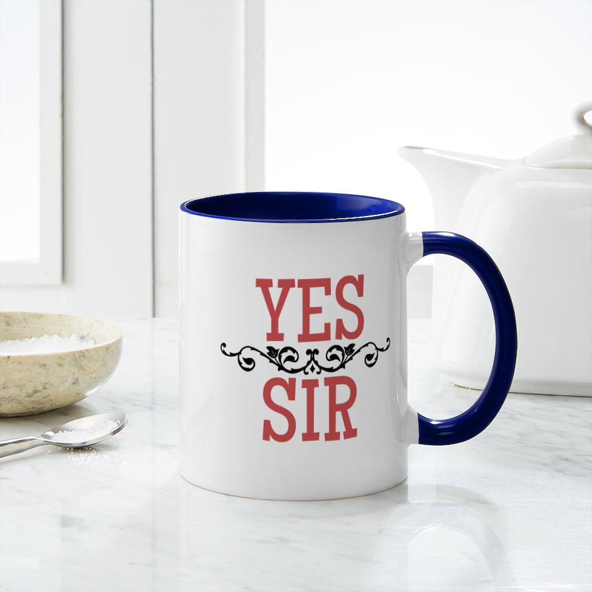 Yes Sir Ceramic Coffee Mug - 11 oz (325 ml) White Coffee Cup for Office, Home & Gifts - Durable Dishwasher Safe Mug for Tea, Hot Chocolate & Morning Brews