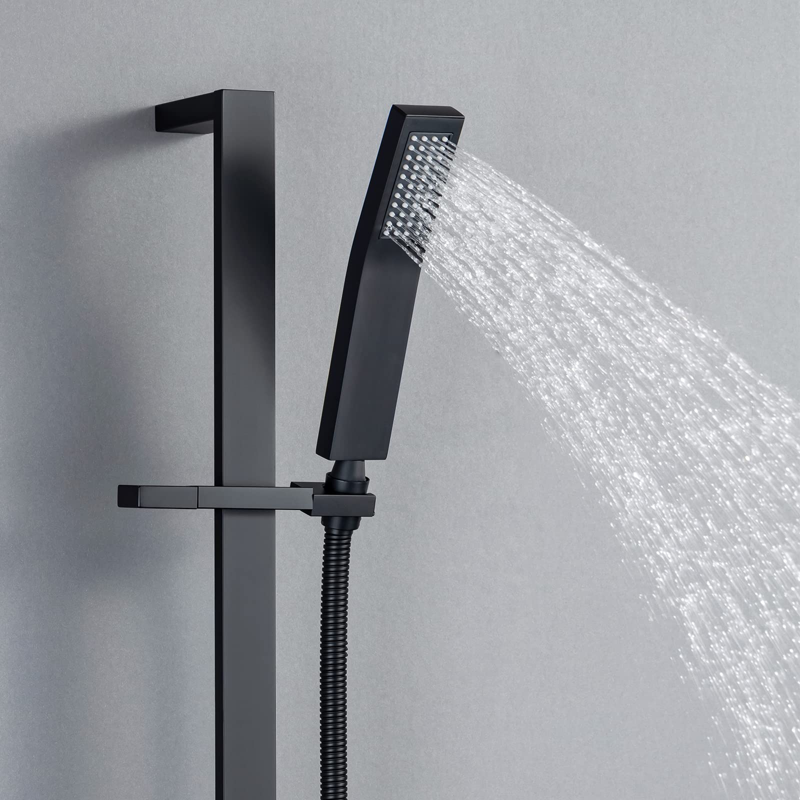 Premium Matte Black Brass Shower Slide Bar with Adjustable Height - Handheld Shower Wand Holder with Hose - Wall Mount Bathroom Accessory for Luxurious Spa Experience at Home