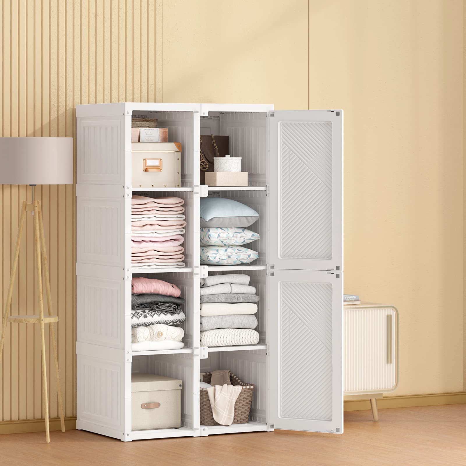 Portable Closet Wardrobe Organizer - 8 Grid Plastic Storage Cabinet for Bedroom, 14
