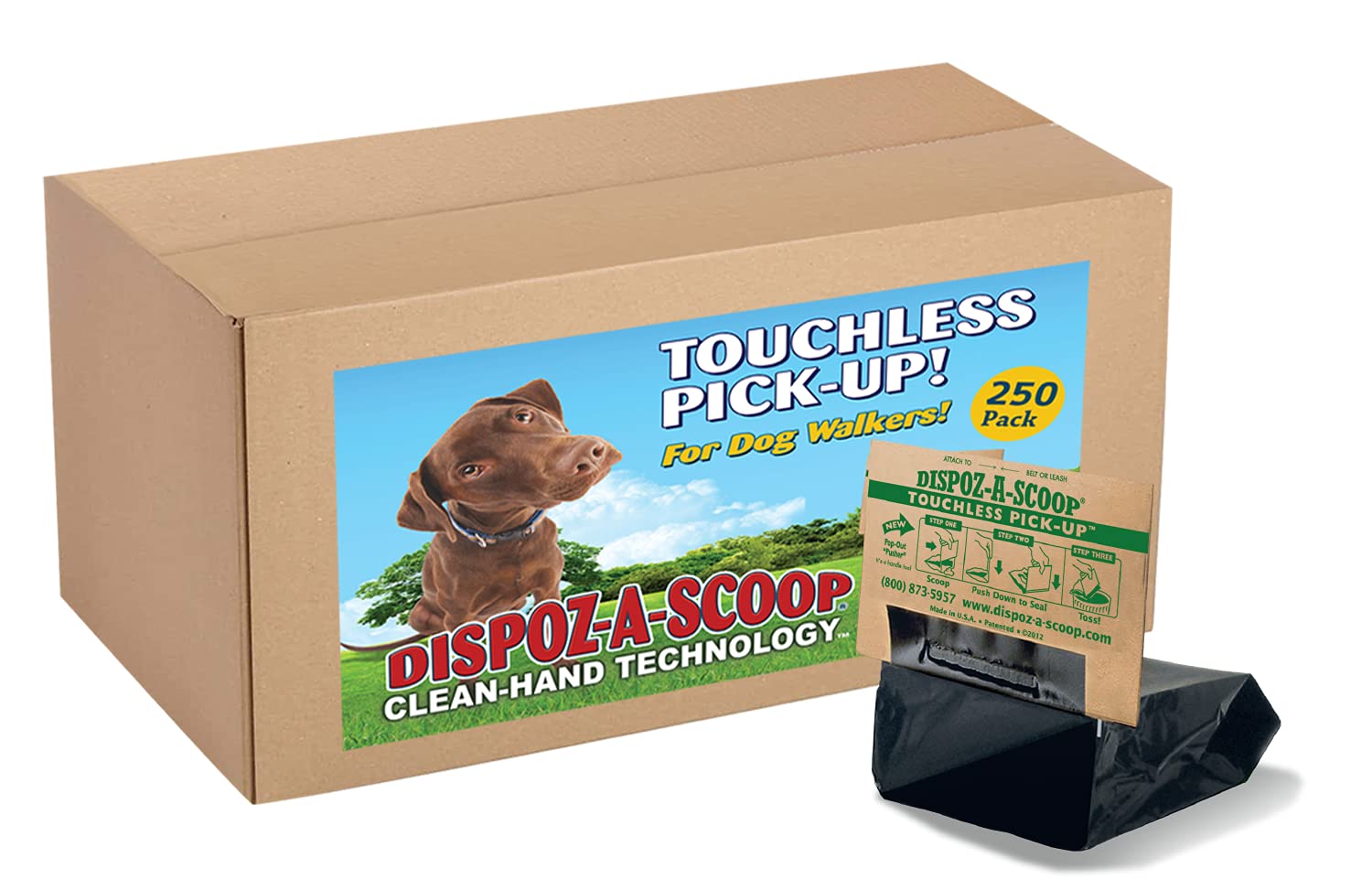 HealthPro Dispoz-A-Scoop - 250 Pack of No Touch, Sanitary Dog Waste Scoopers for Easy Cleanup | Perfect for Parks, Backyards & Dog Walking