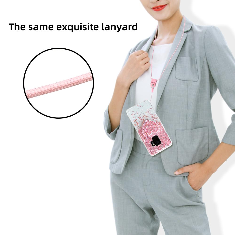 Samsung Galaxy S9 Phone Case with Stand & Lanyard - Shockproof Soft TPU Cute Pink Case for Women Girls - Perfect for Daily Use, Travel & Work Protection