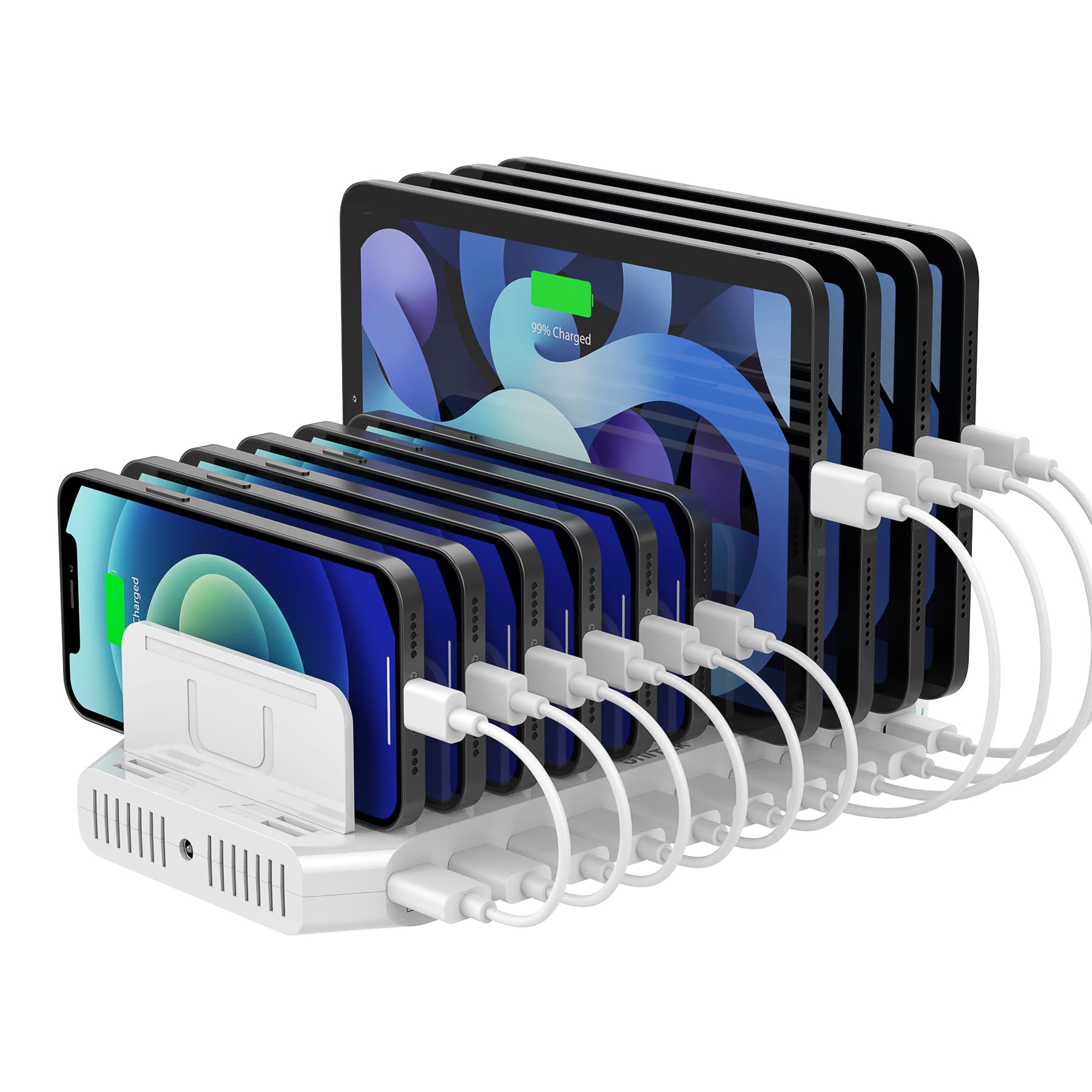 60W USB C PD & QC 3.0 Fast Charging Station - 10-Port 160W USB Charger Dock for MacBook, Laptop, Pixel - Power Delivery Hub with Upgraded Dividers | Perfect for Office, Travel & Home Charging Needs