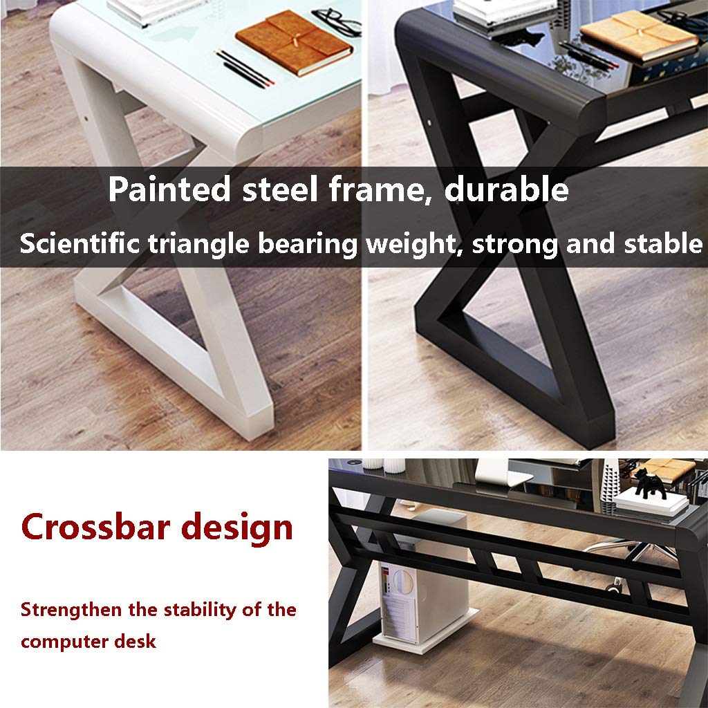 Modern Simple Computer Desk - Tempered Glass Office Desk with Cable Management Hole, Home Study Workstation (Black, 100x60x75cm) - Perfect for Home Office, Gaming & Remote Work