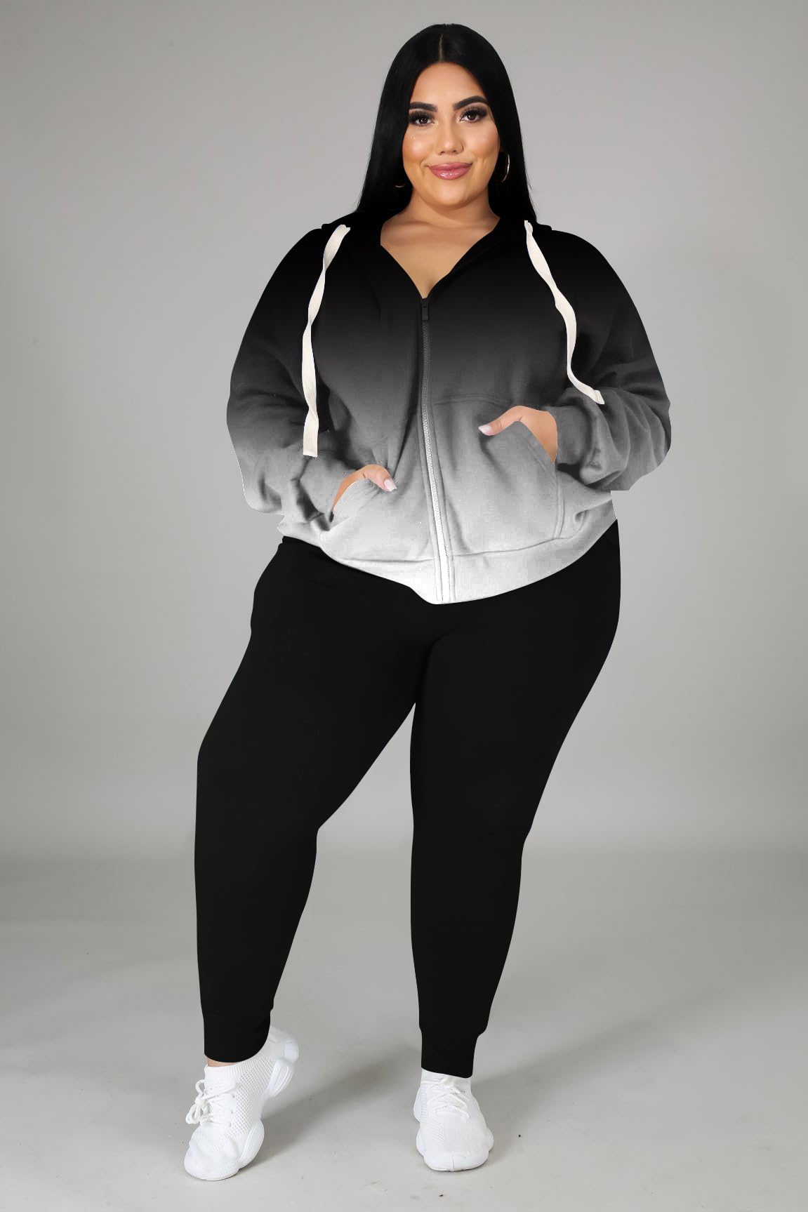 YeGine Women's Plus Size Casual Two Piece Sweatsuit Set - Long Sleeve Tracksuit with Pockets | Comfortable Outfit for Lounge, Travel & Everyday Wear