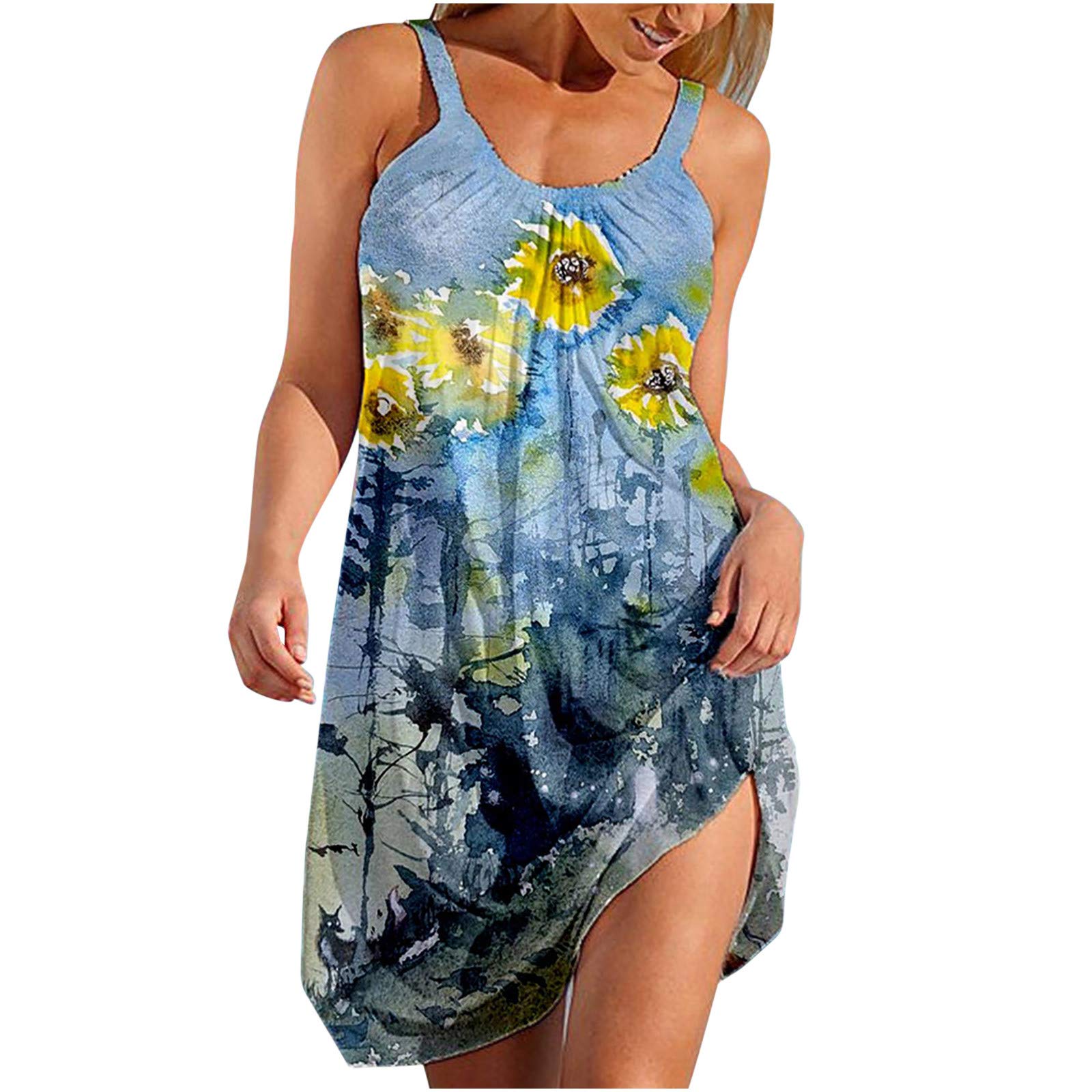 Women's Casual Summer Sleeveless Sun Dress - Halter Neck Boho Mini Dress for Beach, Party & Everyday Wear | Flowy Comfortable Outfit for Vacation, Date Night & Outdoor Activities