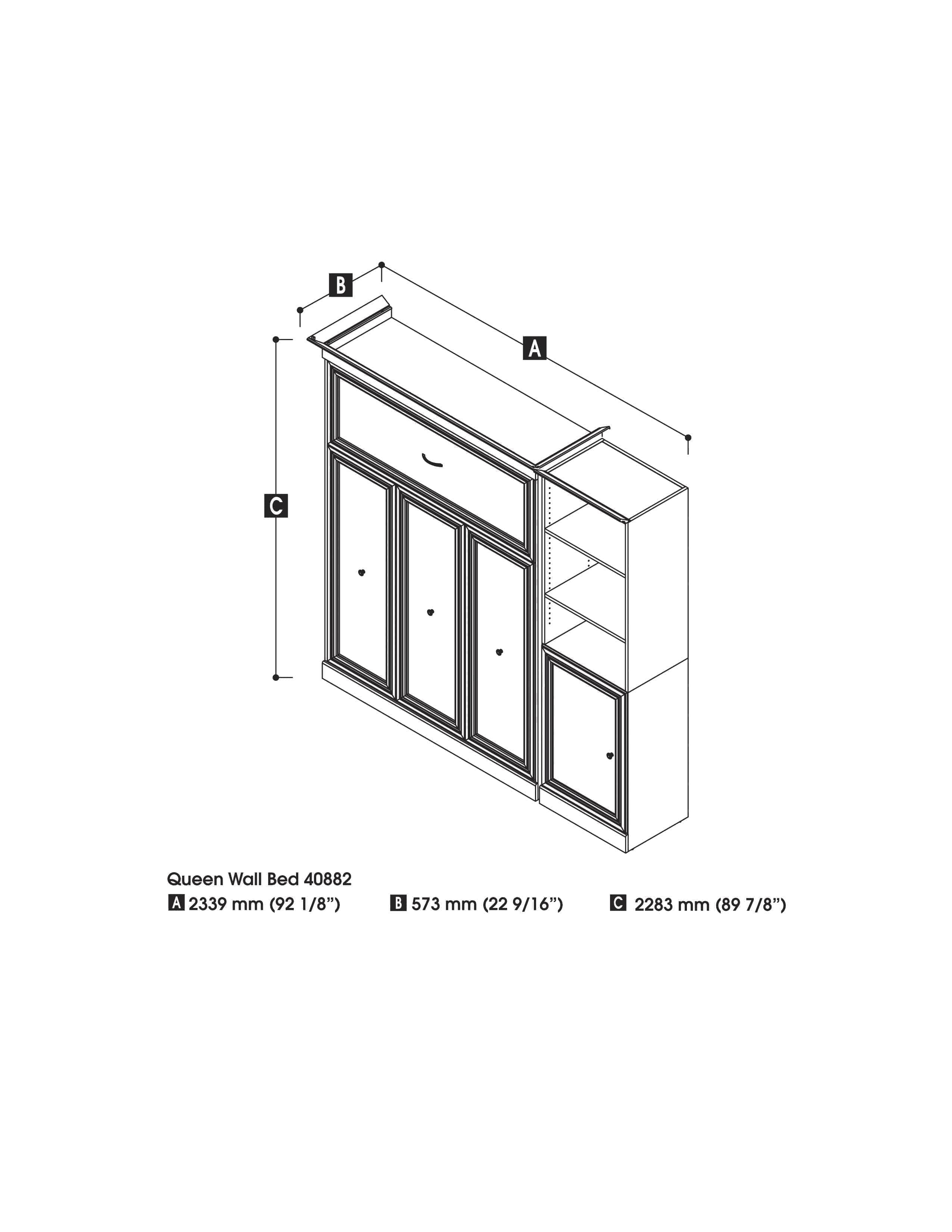 Versatile Queen Murphy Wall Bed with 1 Storage Unit & Door (92 Inch) - Space Saving Fold Down Bed for Small Apartments, Guest Rooms & Home Offices - White
