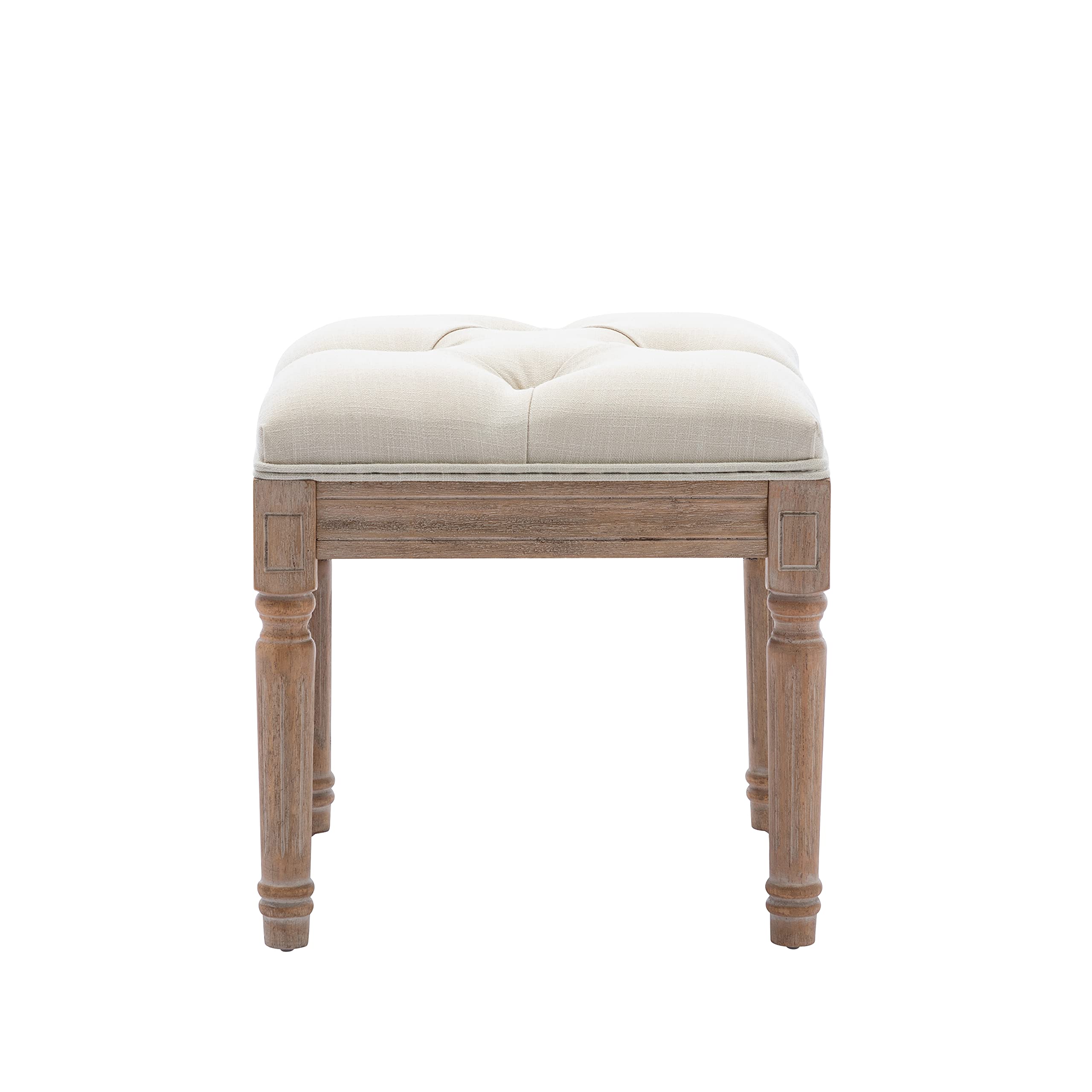 HengMing Square Padded Ottoman Bench with Rubber Wood Legs - Fabric Small Vanity Stool for Bedroom, Living Room | Perfect for Seating, Storage & Home Decor