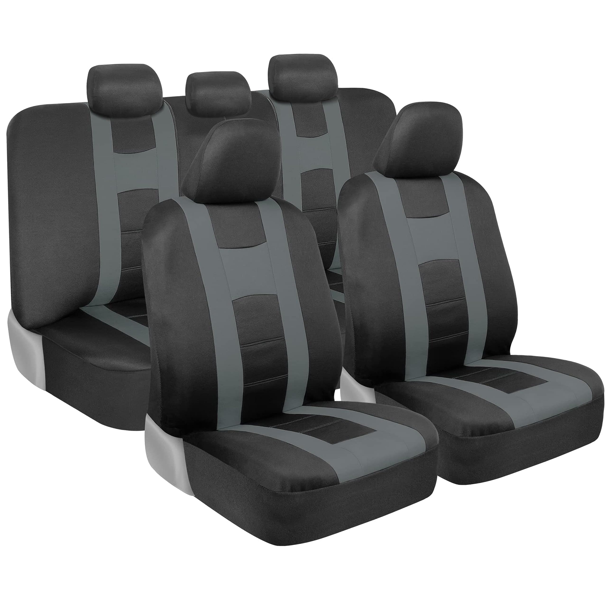 BDK Car Seat Covers Full Set - Light Gray Two-Tone for Cars, Trucks & SUVs - Perfect for Daily Commute & Road Trips