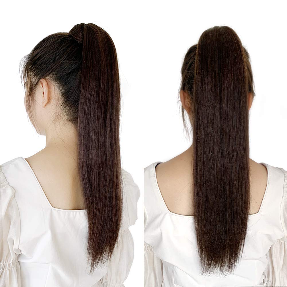ABH AMAZINGBEAUTY HAIR Women's Ponytail Extension - 20 Inch Remy Human Hair with Dirty Blonde & Platinum Blonde Highlights (P12-60) - Easy Wrap Design - 100g - Perfect for Parties, Weddings & Everyday Styling