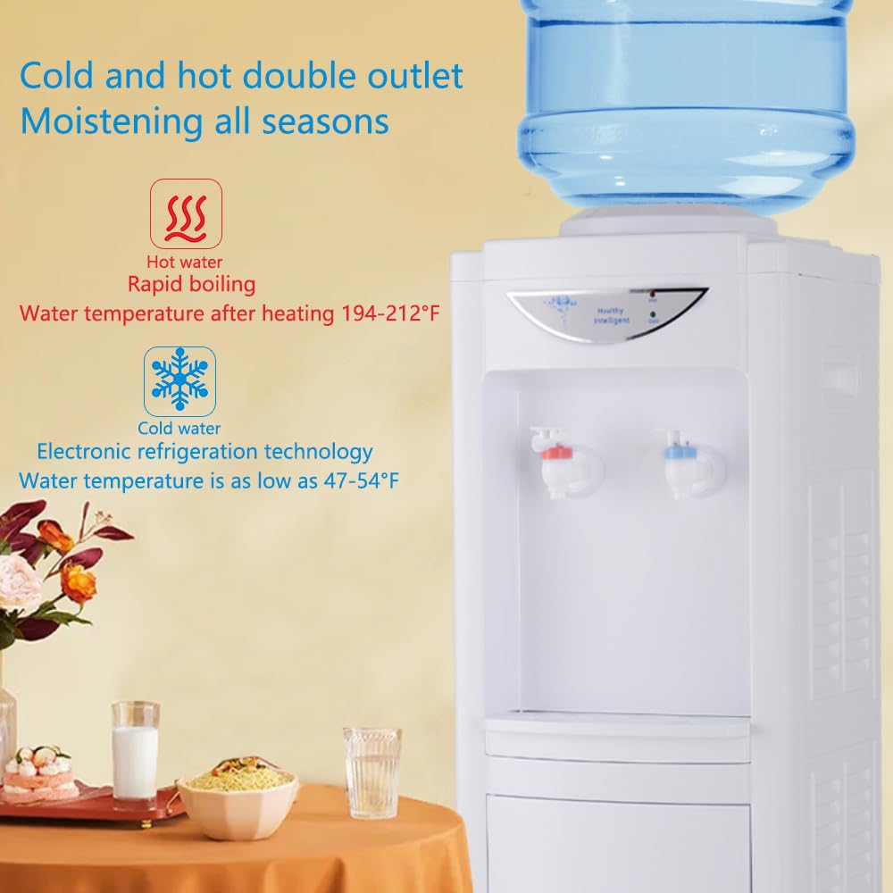 Top-Loading Water Cooler Dispenser with Child Safety Lock | Hot & Cold Standing Water Cooler for 3/5 Gallon Bottles | Ideal for Home, Office, School & Gym | White