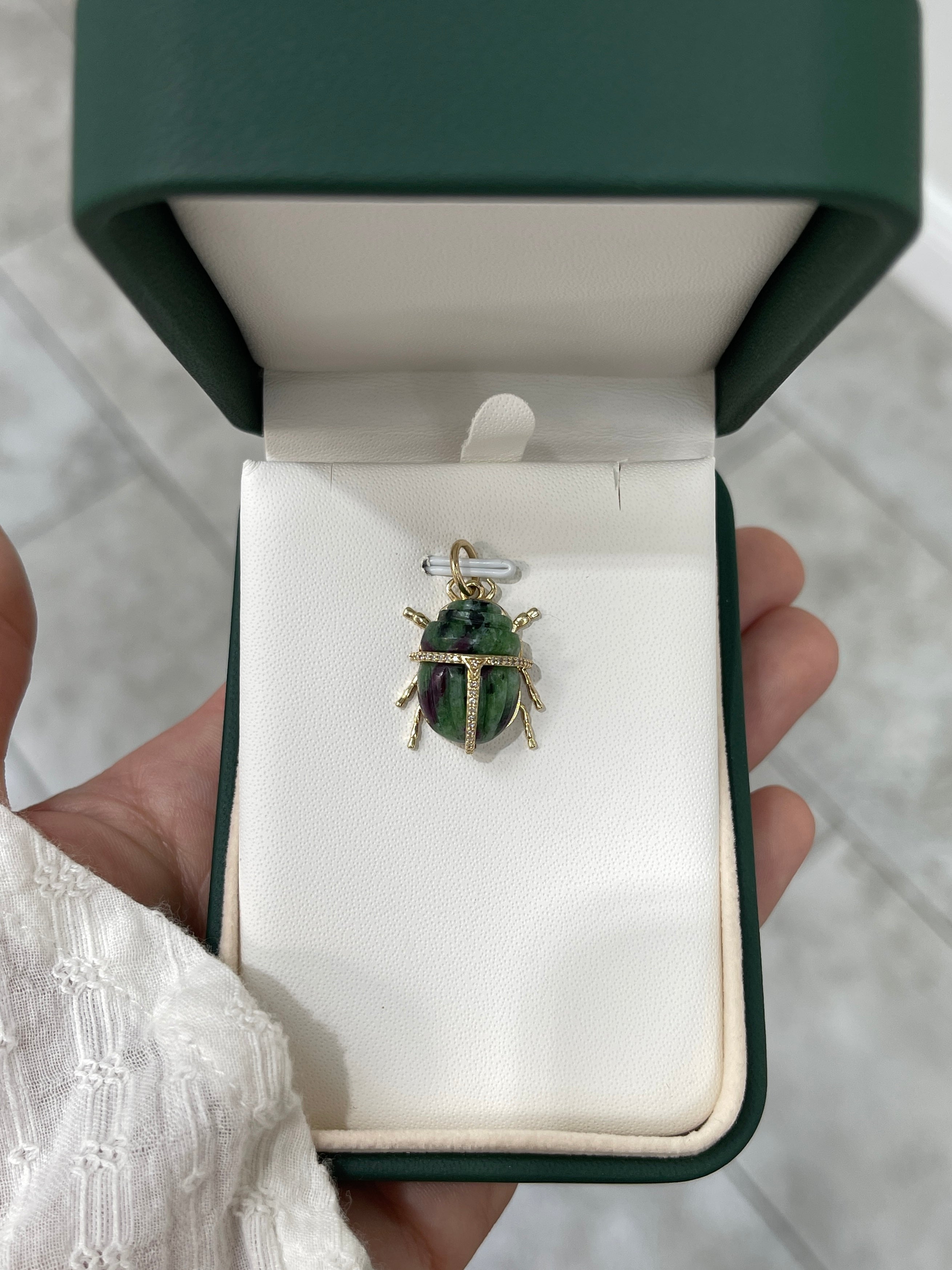 14K Gold Ruby Zoisite & Diamond Scarab Pendant Necklace - Elegant Egyptian Jewelry for Women, Perfect Gift for Birthday, Anniversary & Special Occasions