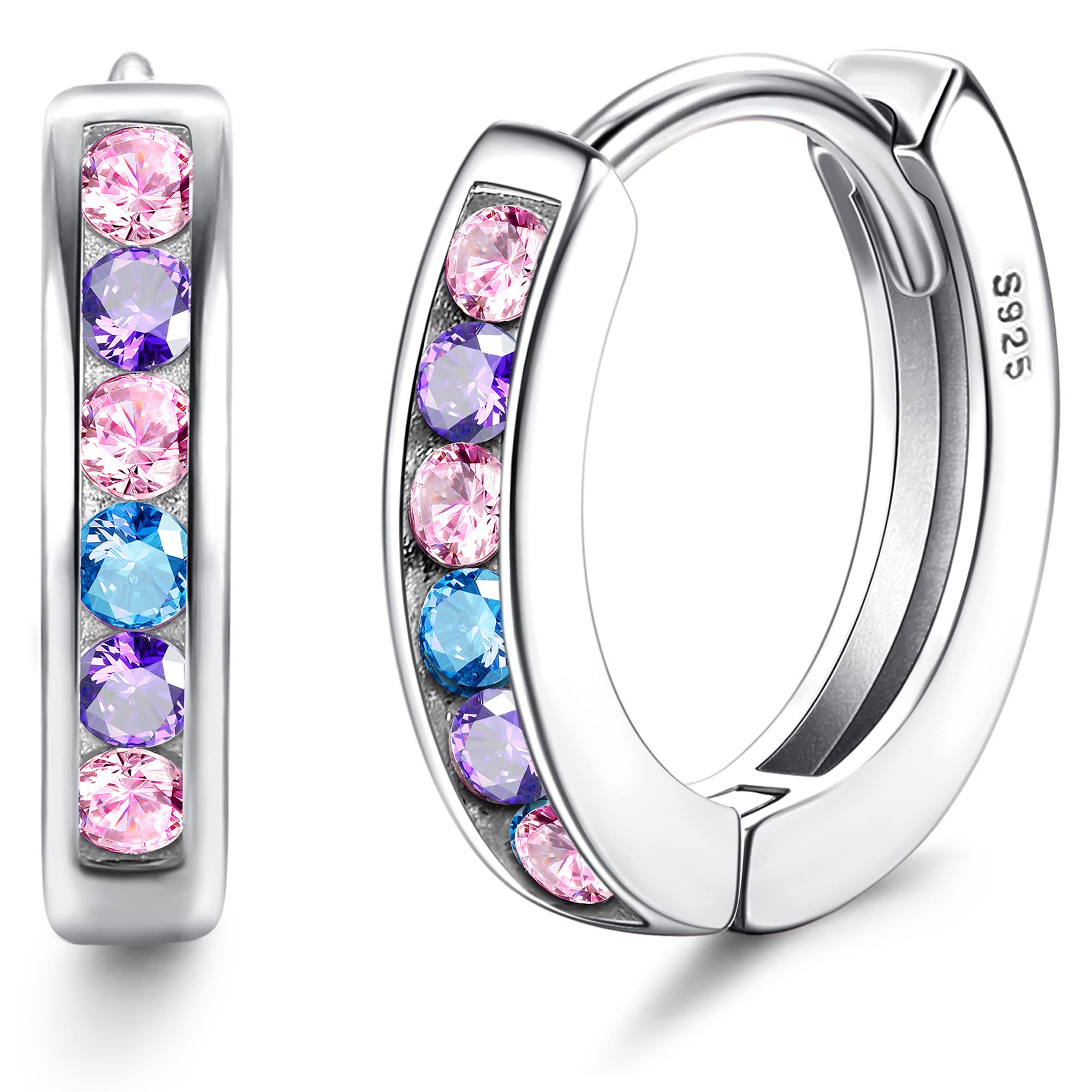 925 Sterling Silver Small Hoop Earrings for Women & Girls - Hypoallergenic Tiny Sleeper Huggie Hoops with Cubic Zirconia | Cartilage, Everyday Wear, Gift for Her
