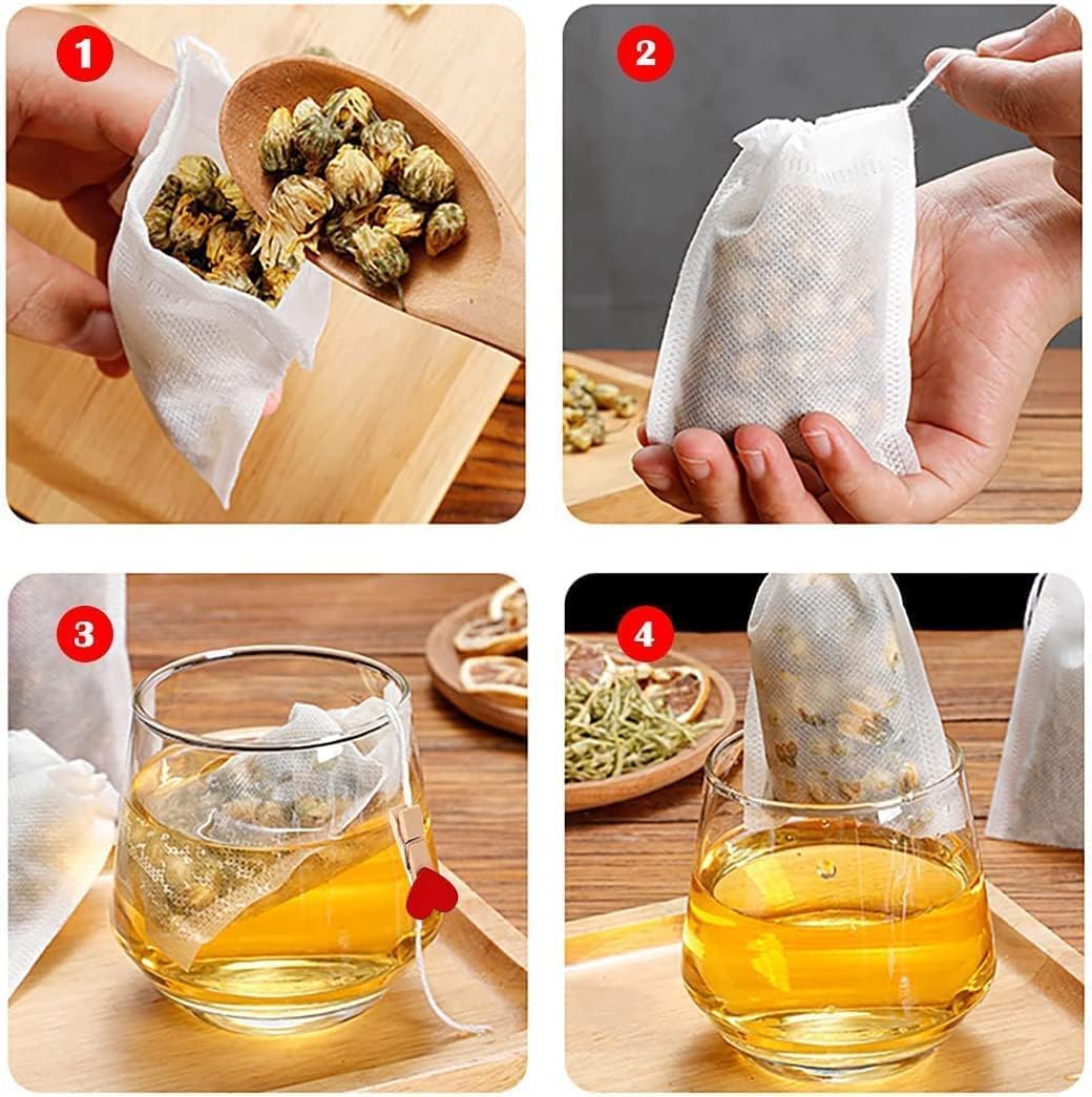 400 Pcs Disposable Loose Leaf Tea Bags with Drawstring - Empty Tea Infuser Bags for Brewing Tea & Coffee - Includes Free Tea Spoon - Perfect for Home, Office & Travel Use
