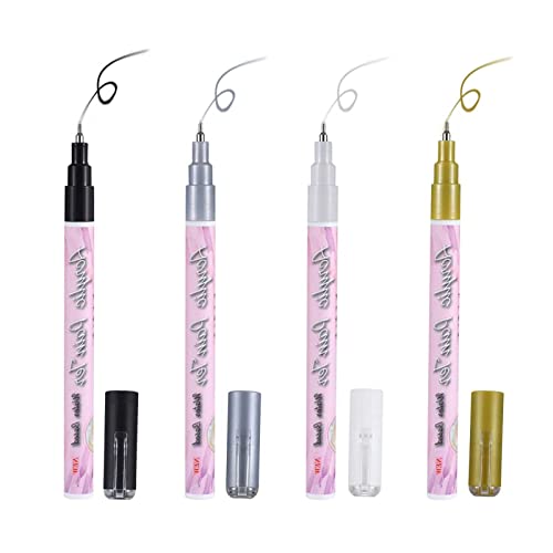 **Premium Nail Art Pens Set - Gold, Silver, Black & White 8ml Nail Polish Markers for DIY Floral, Abstract & Line Designs | Perfect for Nail Vinyls, Salon & Home Manicures**
