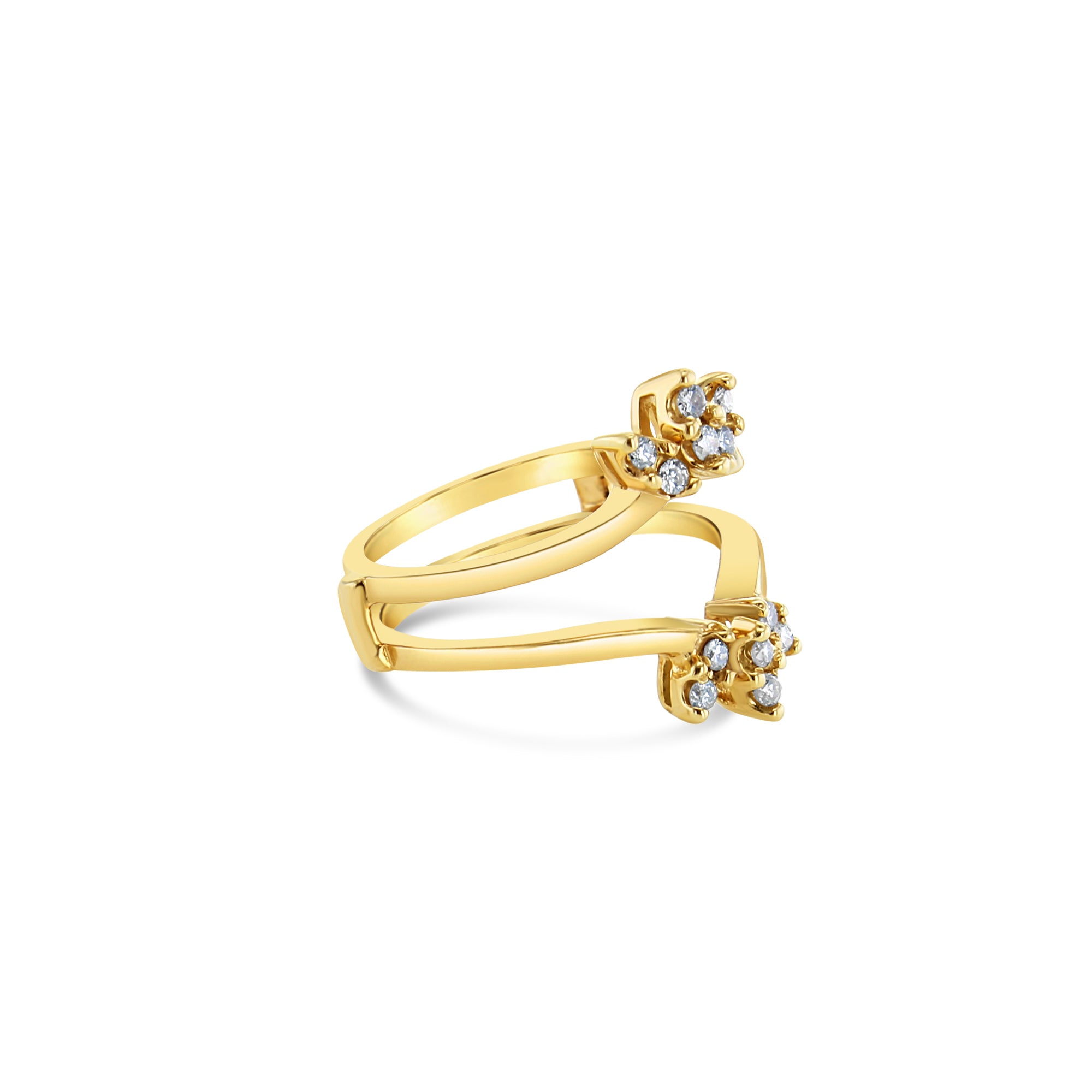 14K Yellow Gold Diamond Ring Guard Enhancer - Elegant Fan Style Design for Wedding Bands & Engagement Rings | Perfect Ring Spacer & Stacking Jewelry for Brides & Fashion Accessories