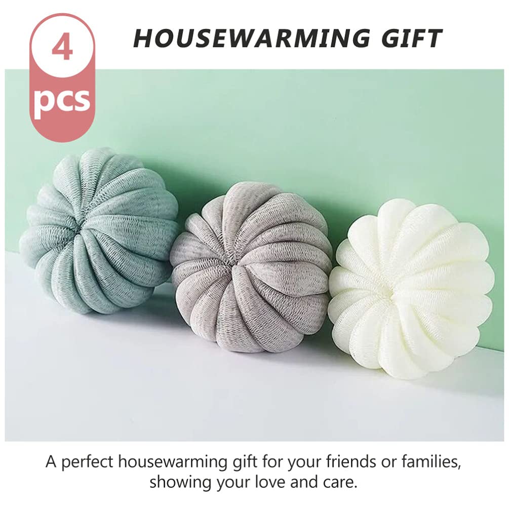 Beaupretty 4pcs Pumpkin Bath Sponges for Kids - Soft Shower Gloves & Body Wash Puff for Gentle Cleaning - Perfect for Bath Time Fun