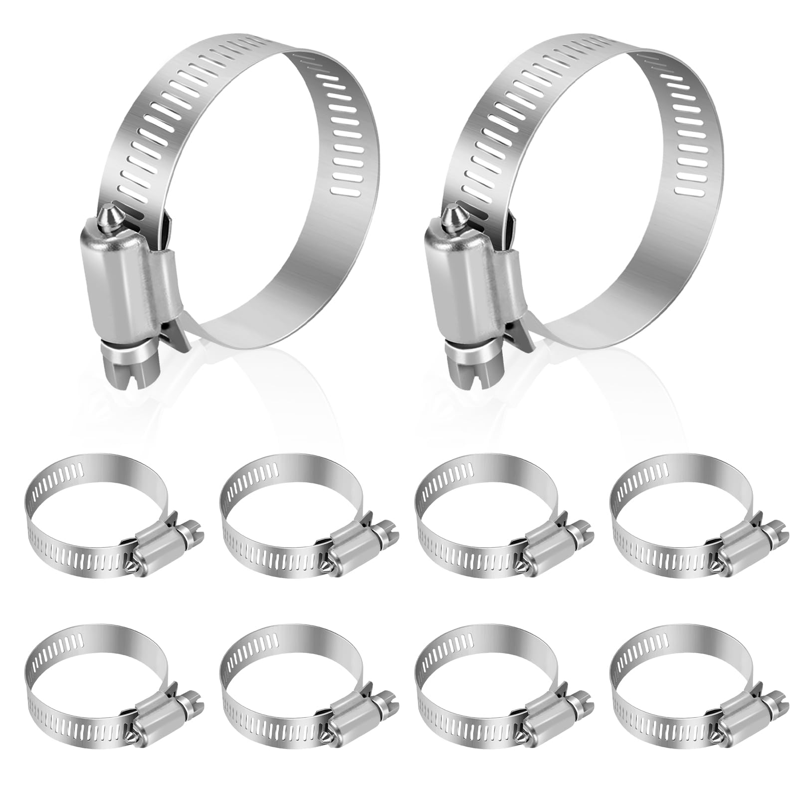Stainless Steel Hose Clamps 1-2.25 Inch - 10PC Set for Fuel Line & Plumbing