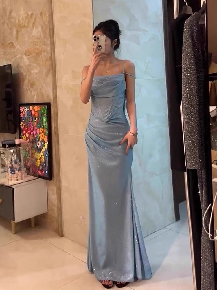 Elegant Blue Sheath Long Prom Dress - Shiny Evening Gown for Women J3196 | Perfect for Homecoming, Formal Events & Special Occasions