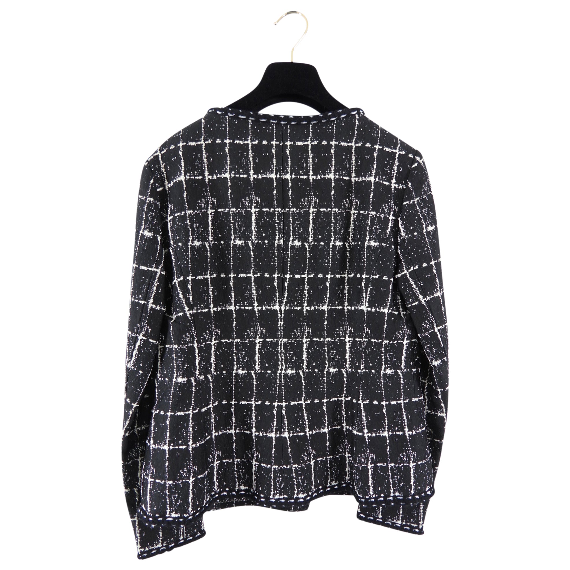 Chanel 14P Black and White Checkered Button Front Jacket Size FR42 - Perfect for Office Wear and Evening Outfits