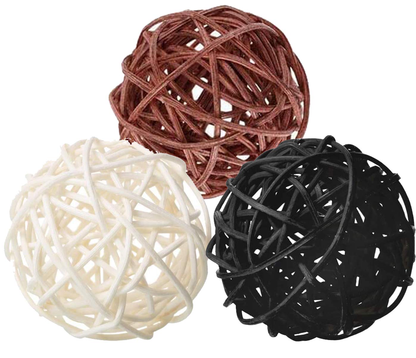 15PCS Mixed White Black Brown Rattan Balls - 2 Inch Wicker Decorative Orbs for Vase Fillers, Table Centerpieces, Wedding & Home Decor