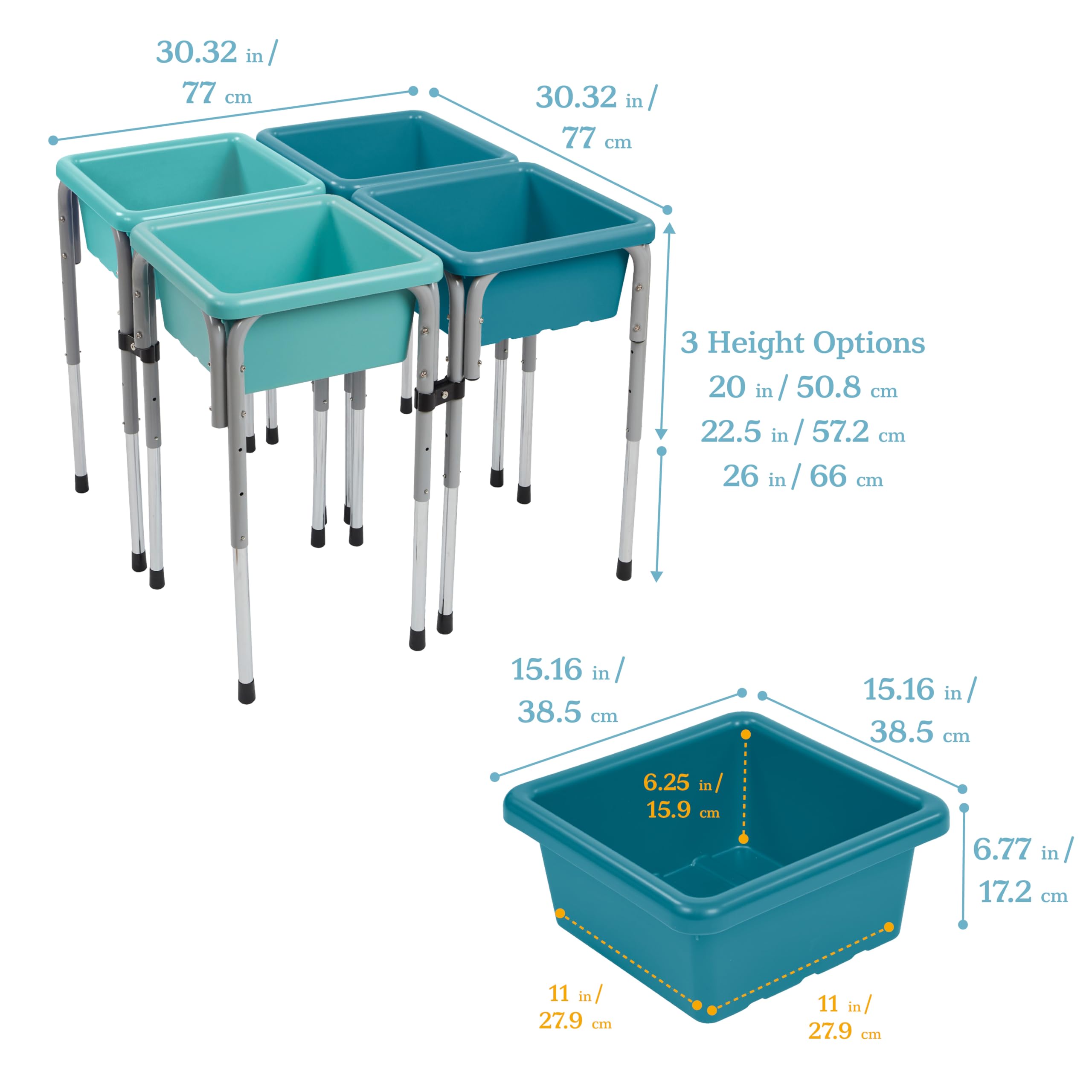 ECR4Kids Adjustable 4-Station Sand and Water Play Table with Sensory Bins - Seafoam & Turquoise - Perfect for Preschool, Daycare, and Outdoor Sensory Play Activities