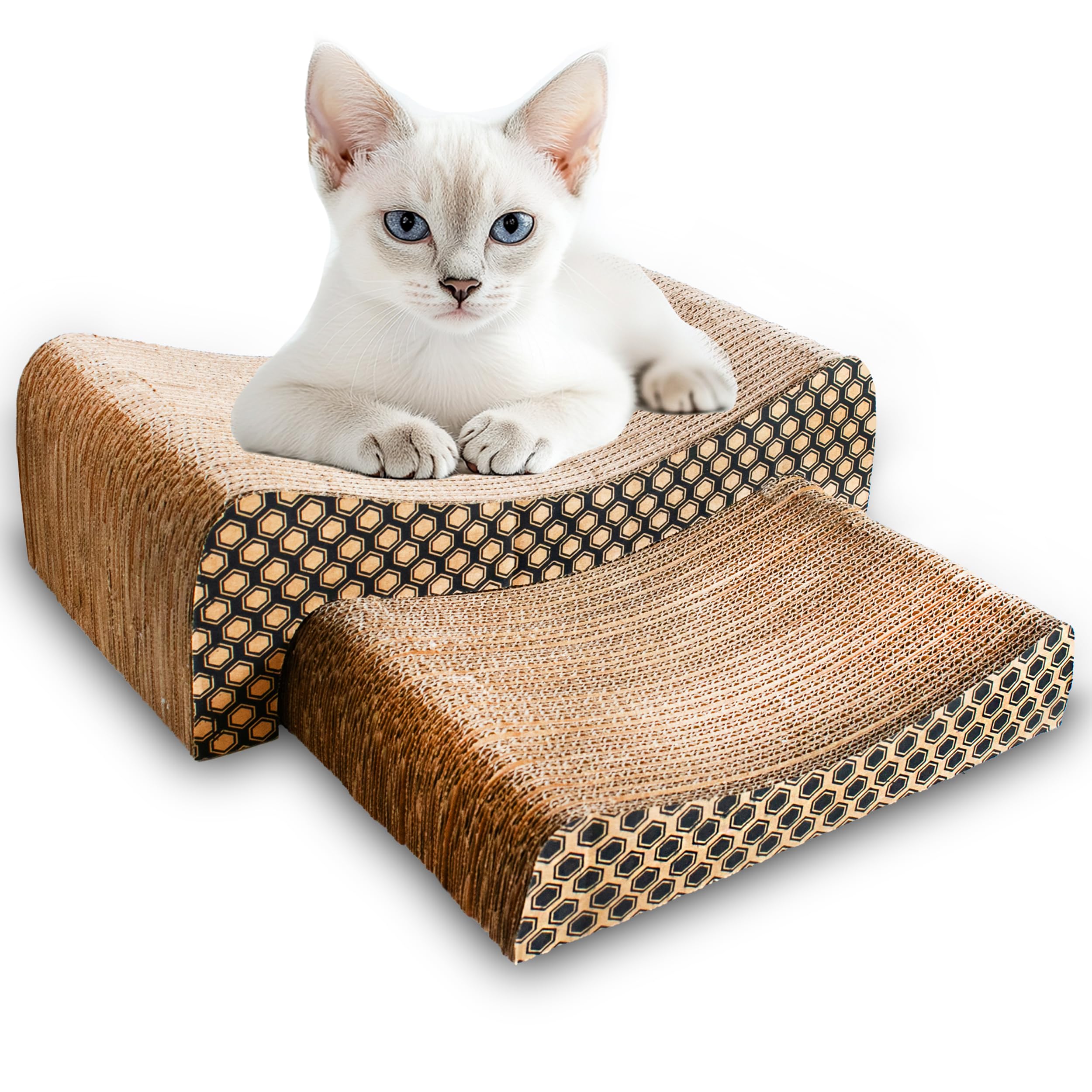 2-in-1 Cat Scratcher Board & Pad for Indoor Cats - Durable Cardboard Scratching Post with Catnip - Perfect for Living Room, Bedroom or Office Use