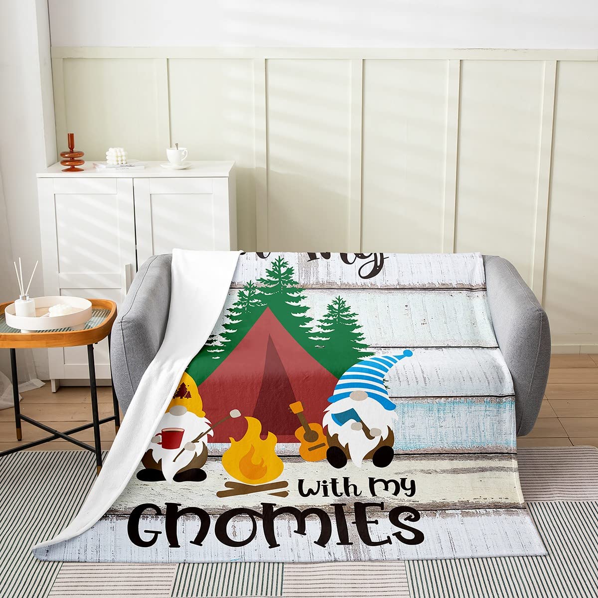 Soft & Cozy Camper Fleece Throw Blanket - Cute Gnome Design for Kids, Girls | Plush Flannel Blanket Perfect for Bed, Sofa, Couch | Farmhouse Rustic Decor Queen Size 90x90 Inches | Great for Camping Trips, Movie Nights & Cozy Home Decor