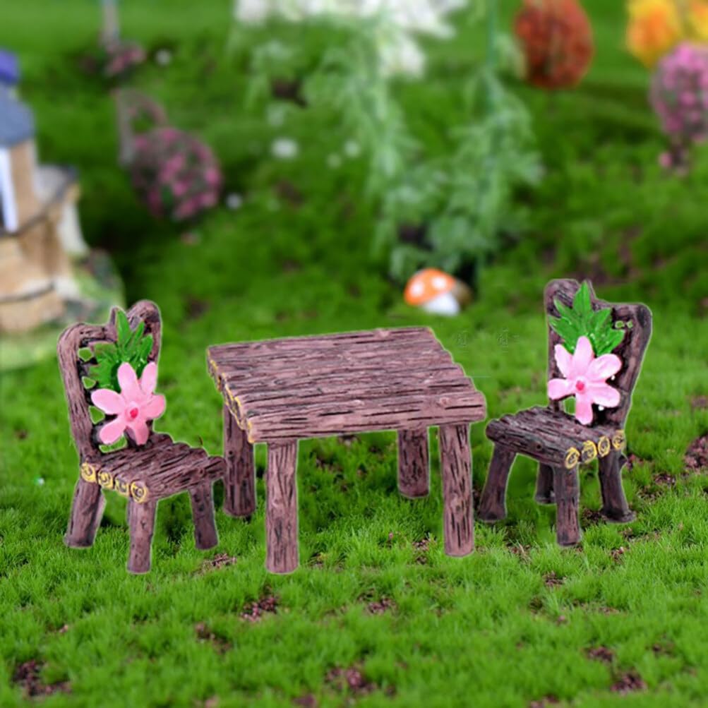 BESTOYARD 6-Piece Miniature Wooden Table and Chairs Set - Resin Fairy Furniture for Home Decor, Dollhouse Accessories & Fairy Garden Landscaping - Perfect for DIY Crafts, Fairy Tale Displays and Miniature Room Decoration