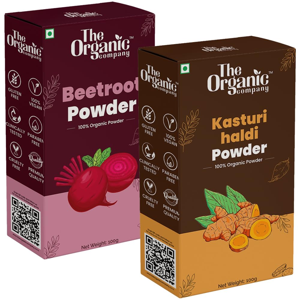 Organic Kasturi Haldi Turmeric Powder for Face Beauty & Pure Beetroot Powder for Drinks - Skin Whitening & Health Boost Combo | DIY Skincare & Healthy Smoothies