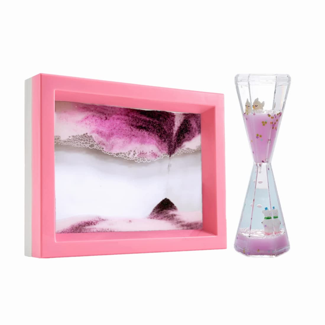 2 Pack Liquid Motion Bubbler Timer & Moving Sand Art Picture - Calming Desk Decor for Office, Home, or Classroom - Relaxing Sensory Toy for Stress Relief & Focus (Blue, Medium Size)