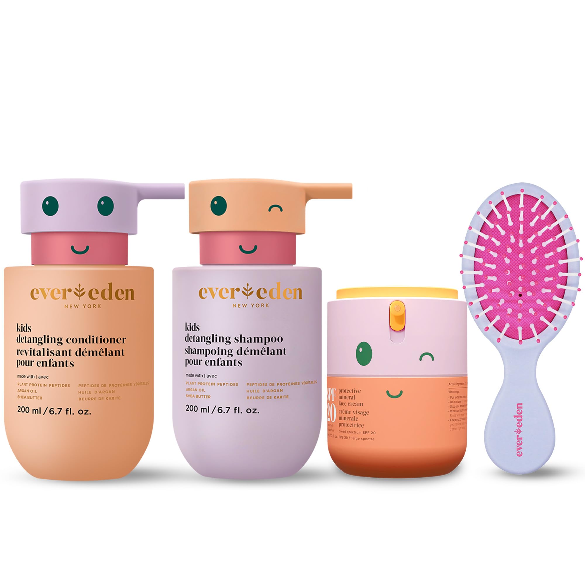 **Evereden Kids Care Set: Gentle Detangling Shampoo & Conditioner, SPF 20 Face Cream, and Detangling Hair Brush | Non-Toxic, Dermatologist-Tested for Sensitive Skin | Perfect for Daily Bath Time & Outdoor Sun Protection**